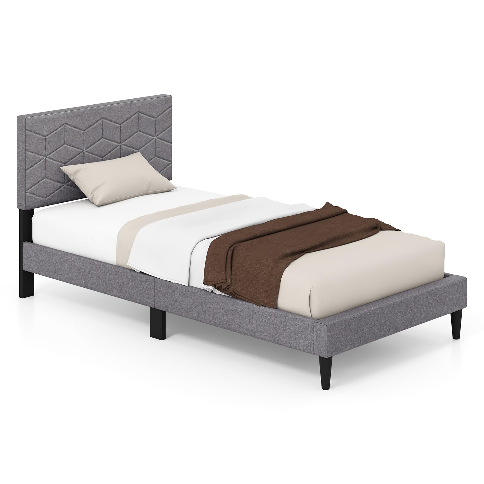 KOMFOTT Upholstered Bed Frame with Linen Fabric Headboard