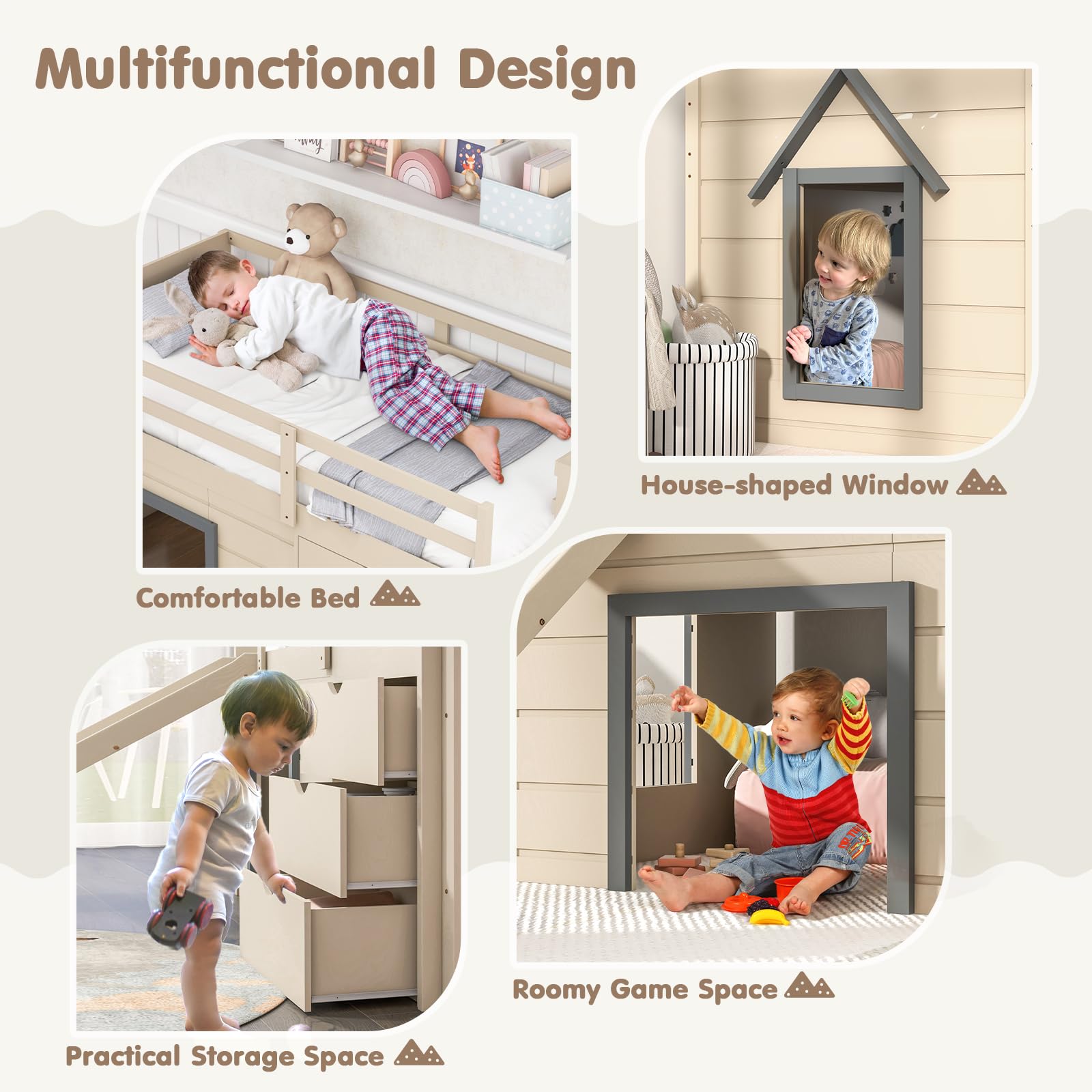 KOMFOTT Twin Low Loft Bed with 3 Storage Drawers & Underneath House