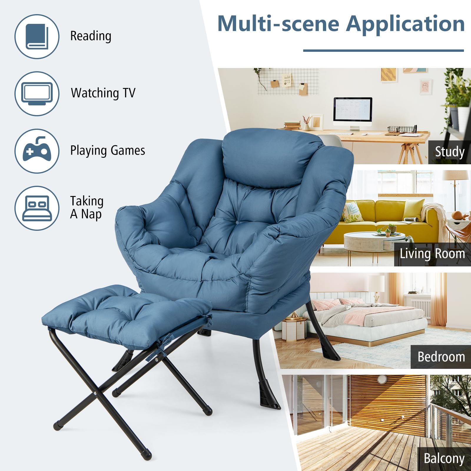 KOMFOTT Lazy Sofa Chair with Ottoman, Leisure Upholstered KOMFOTT Lazy Sofa Chair with Ottoman, Leisure Upholstered