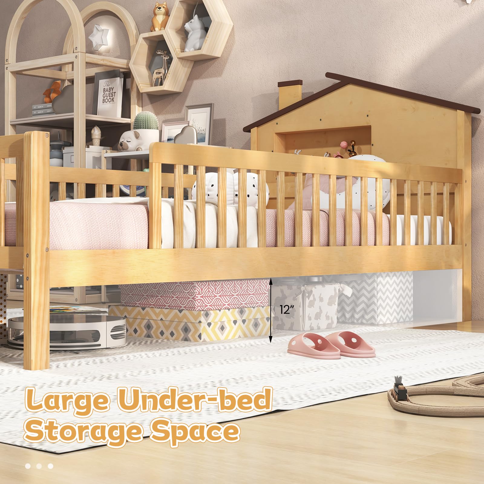 KOMFOTT Twin Size Bed Frame with House Shaped Headboard