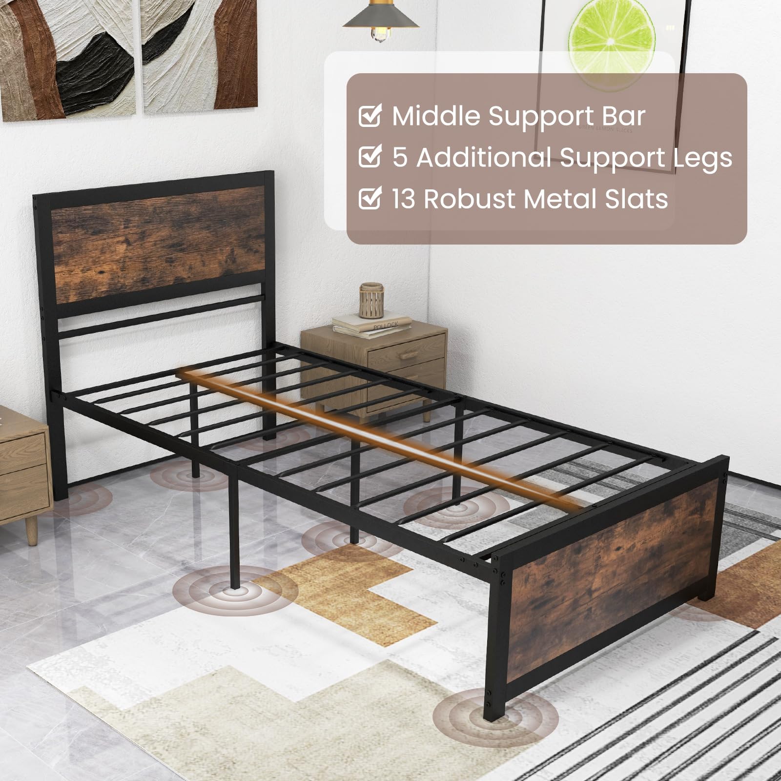 KOMFOTT Twin Metal Bed Frame with Headboard