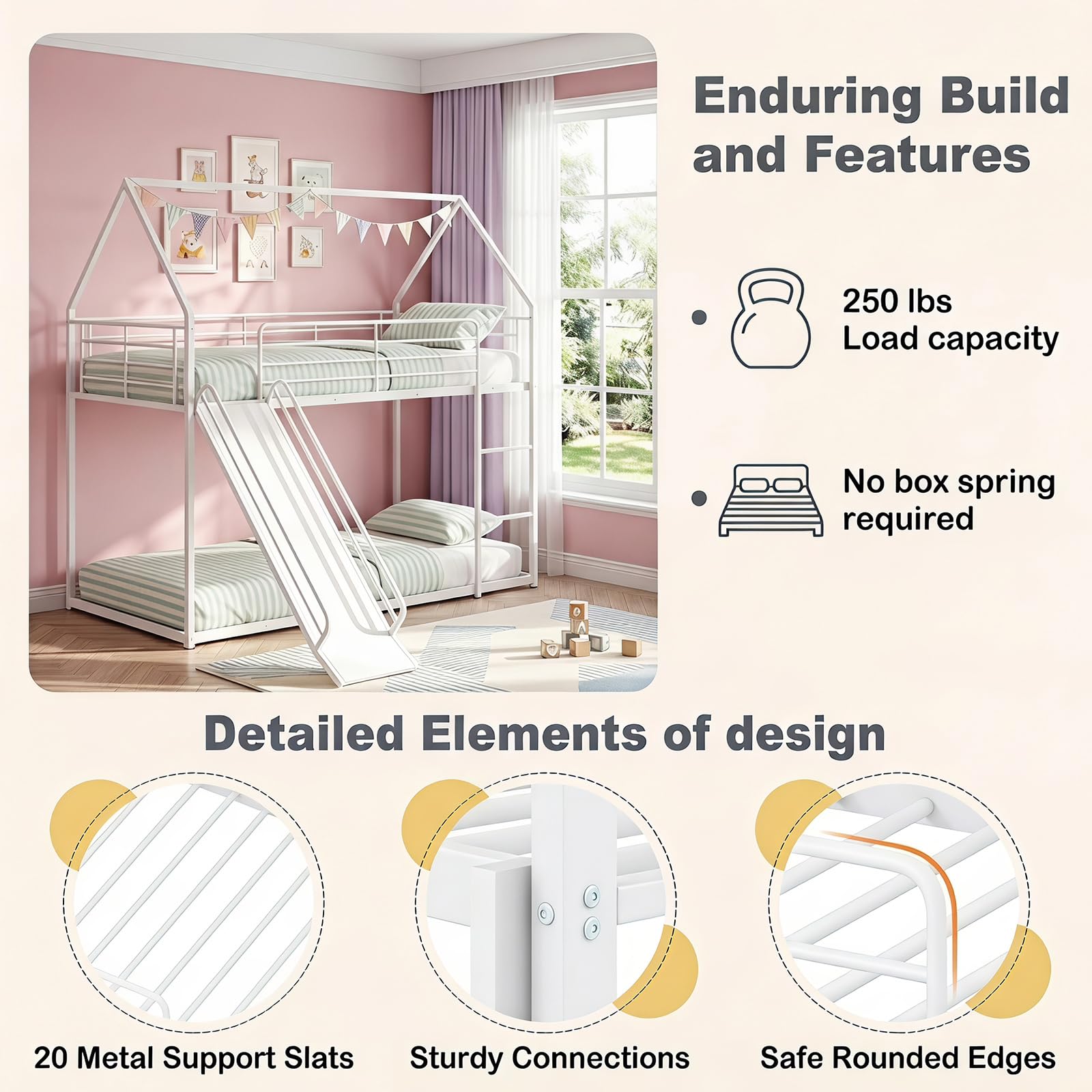 KOMFOTT Bunk Bed Twin Over Twin with Reversible Slide and Ladder