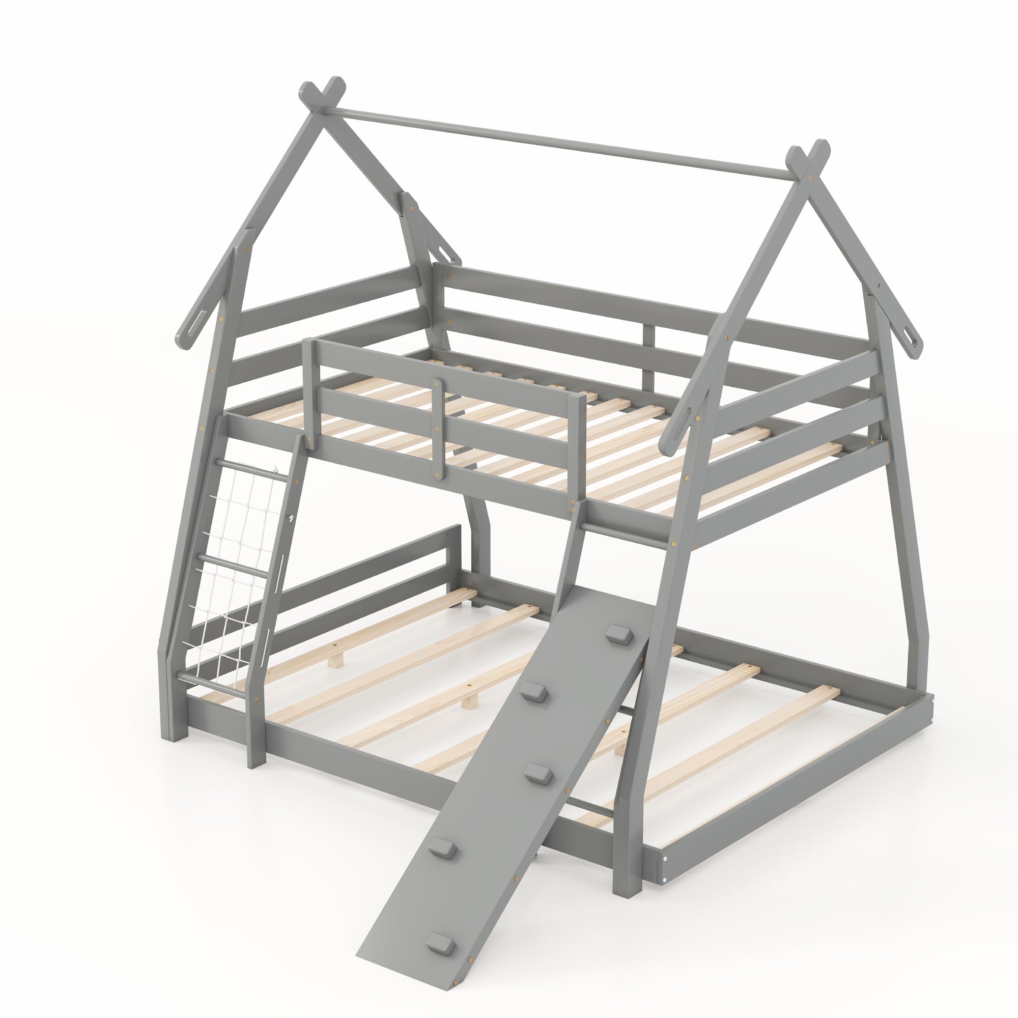 KOMFOTT Wood Twin Over Queen House Bunk Bed