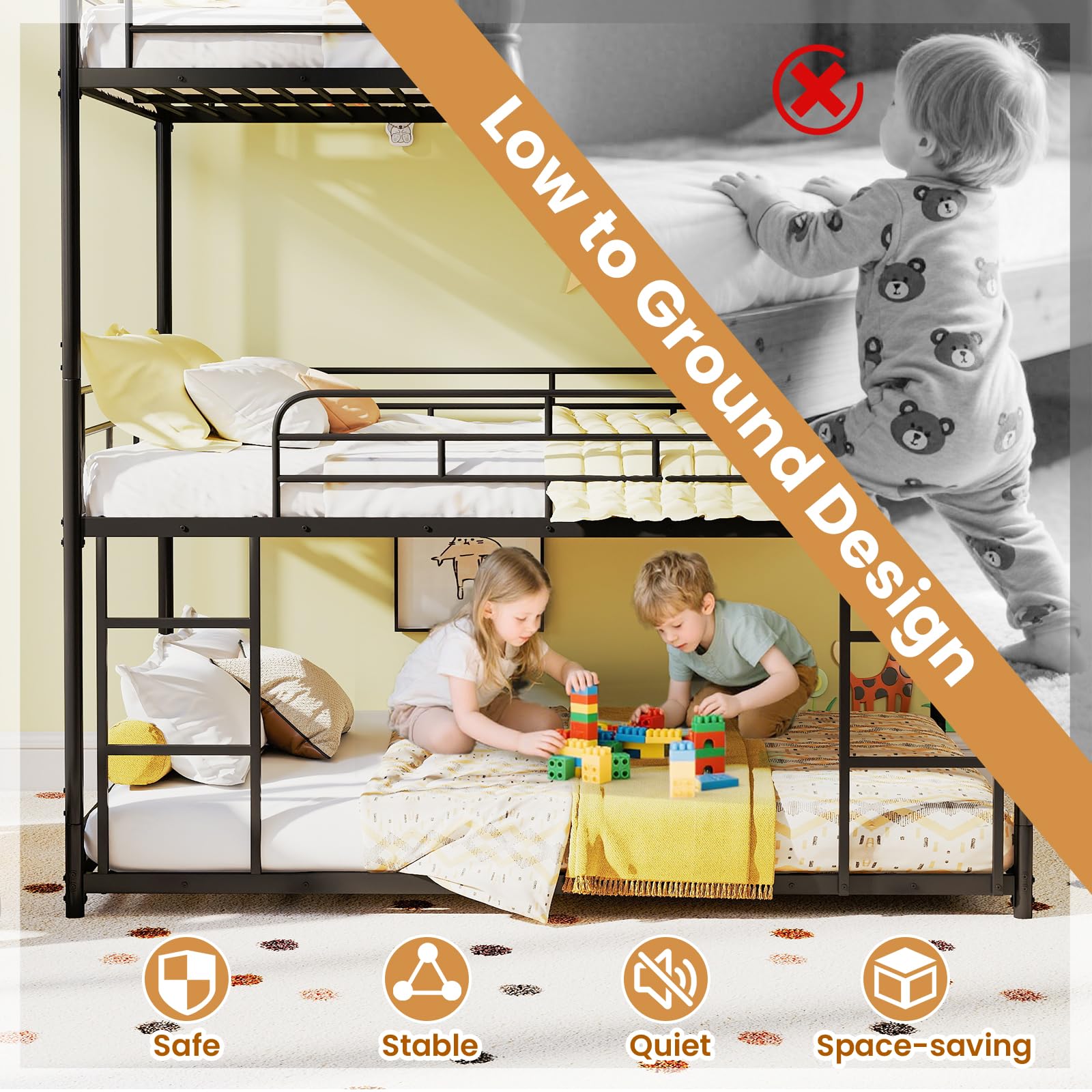 KOMFOTT Heavy-Duty Metal Triple Bunk Bed