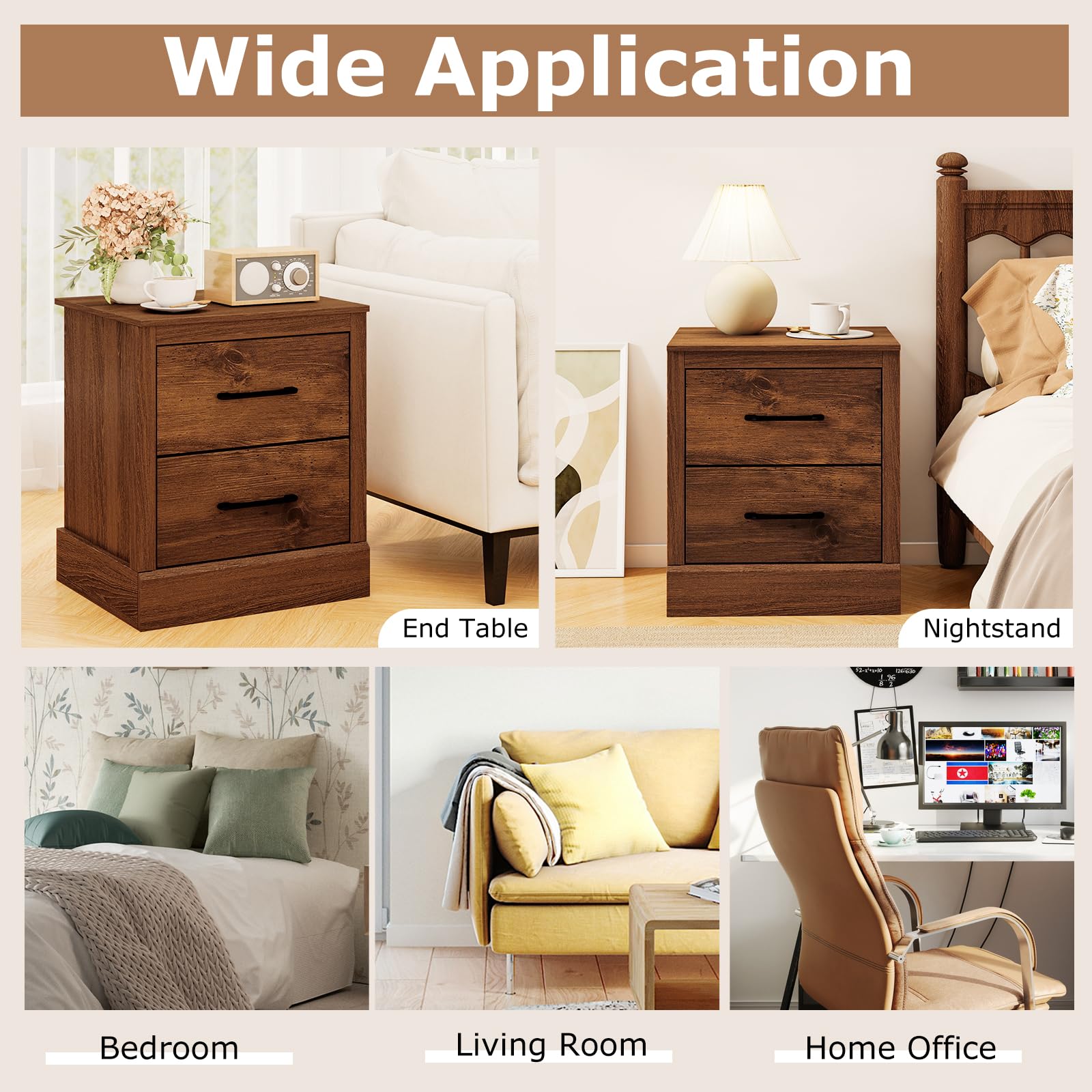 KOMFOTT Farmhouse Nightstand with Drawers(1/2)