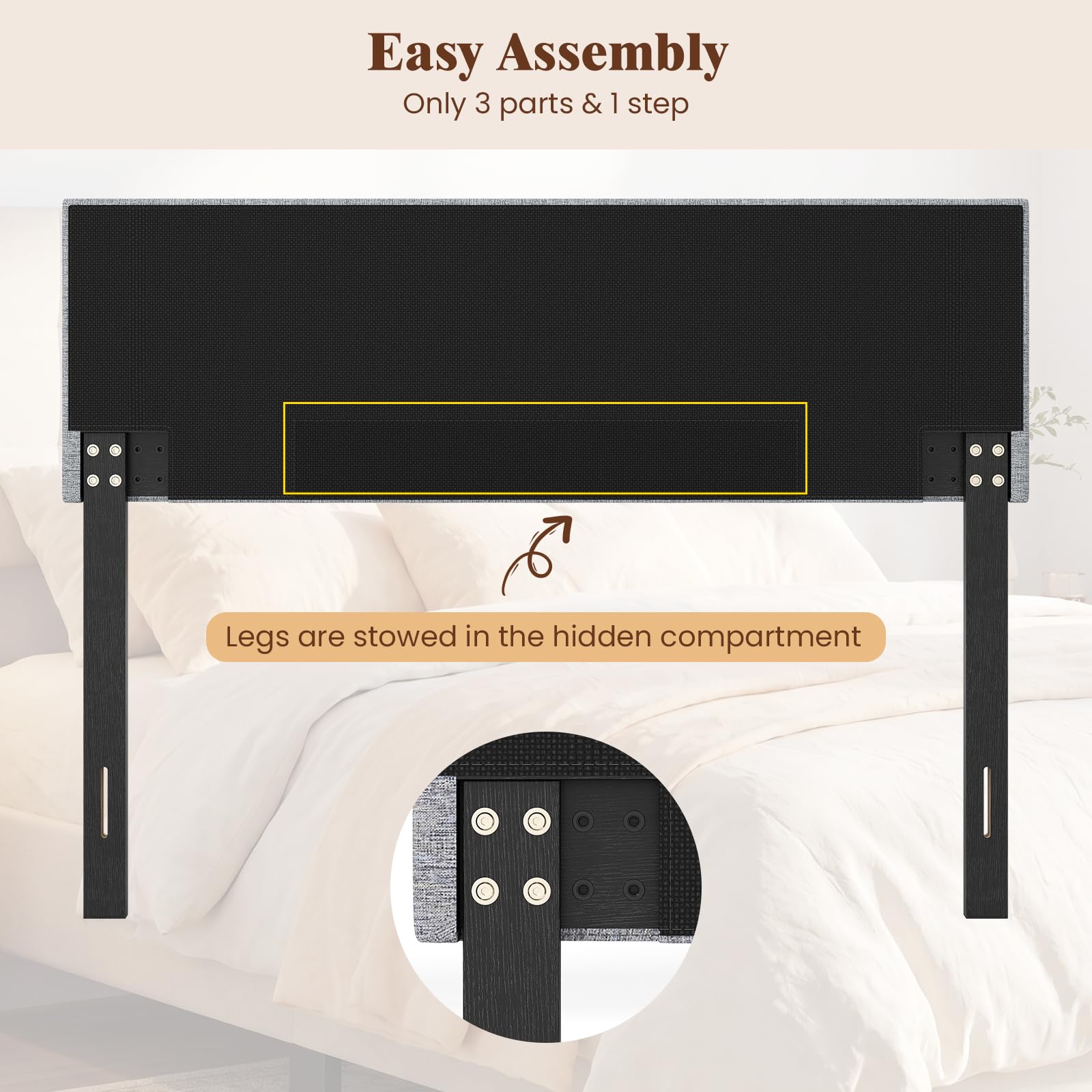KOMFOTT Linen Upholstered Headboard for Full & Queen Size Bed(Quadrate Channel Tufted)