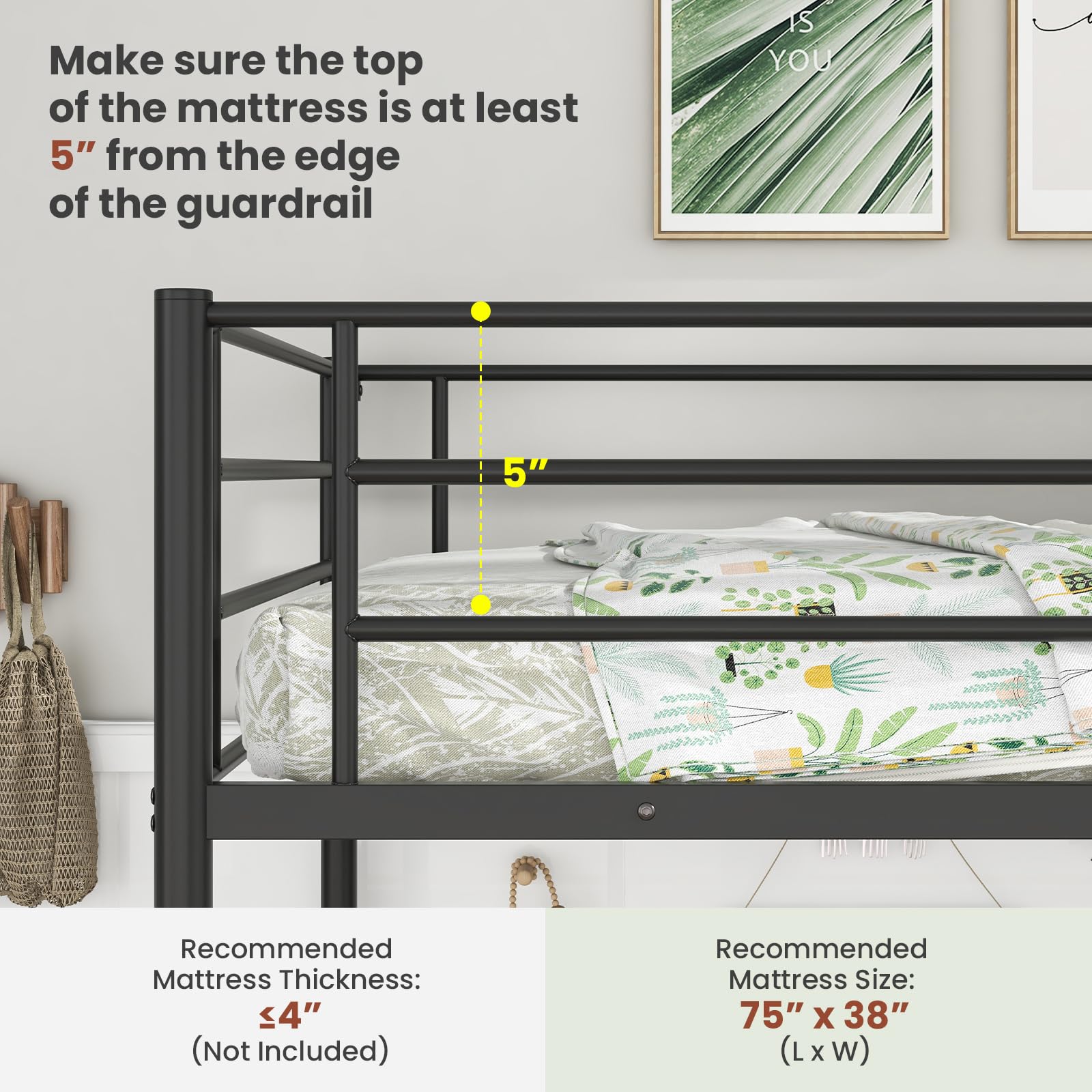 KOMFOTT Twin Metal Loft Bed Frame with Ladder