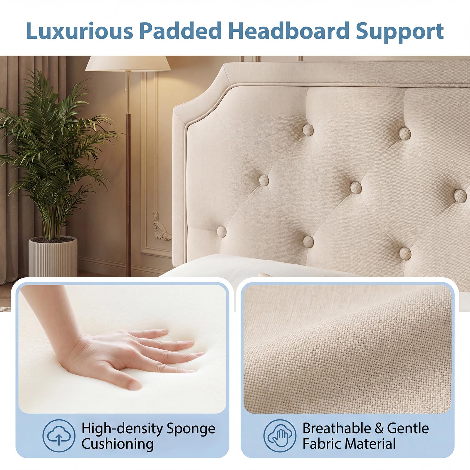 KOMFOTT Upholstered Headboard with Charging Station for Full & Queen Size Bed Frame