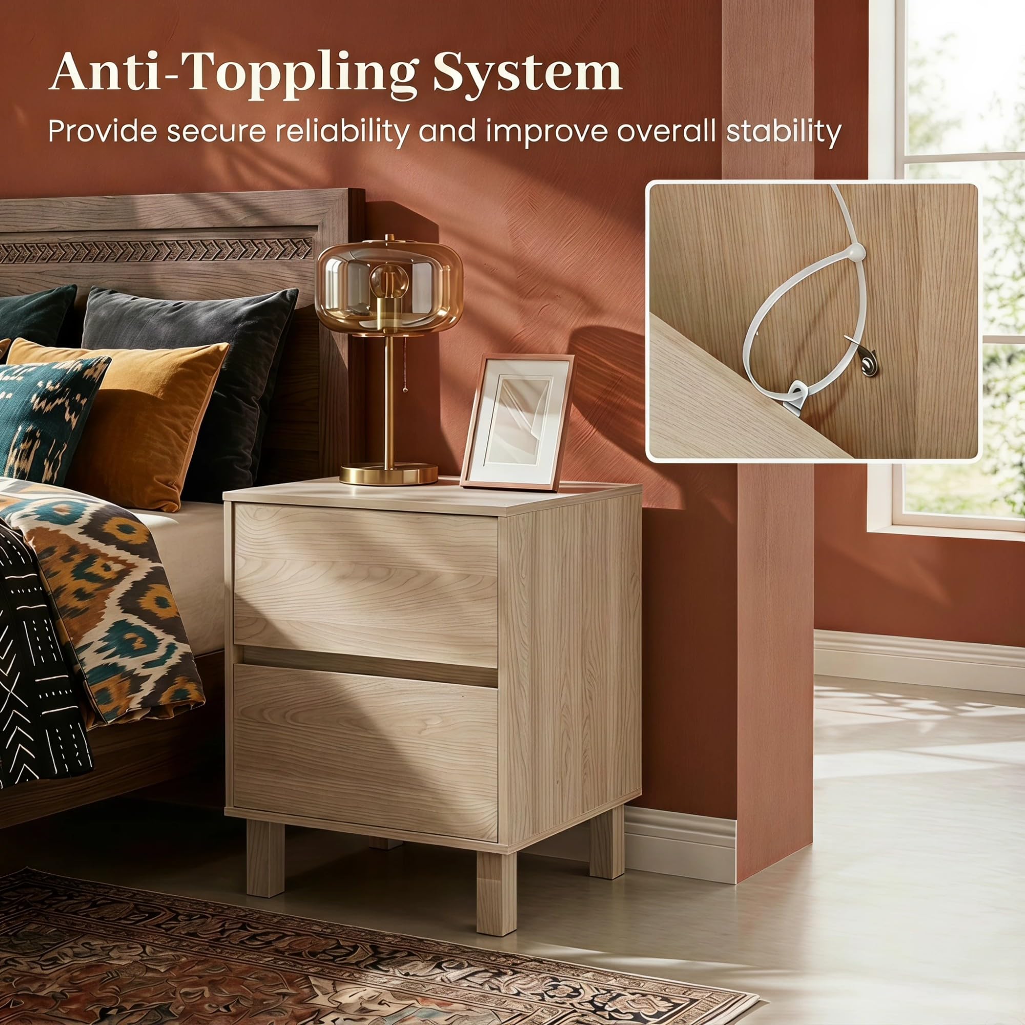 KOMFOTT Wood Nightstand with 2 Storage Drawers(1/2)