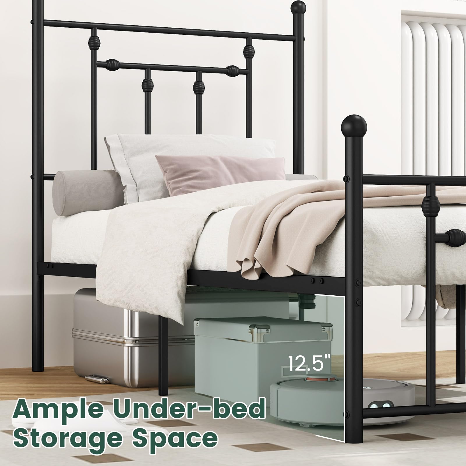 KOMFOTT  Metal Bed Frame with Footboard &Headboard