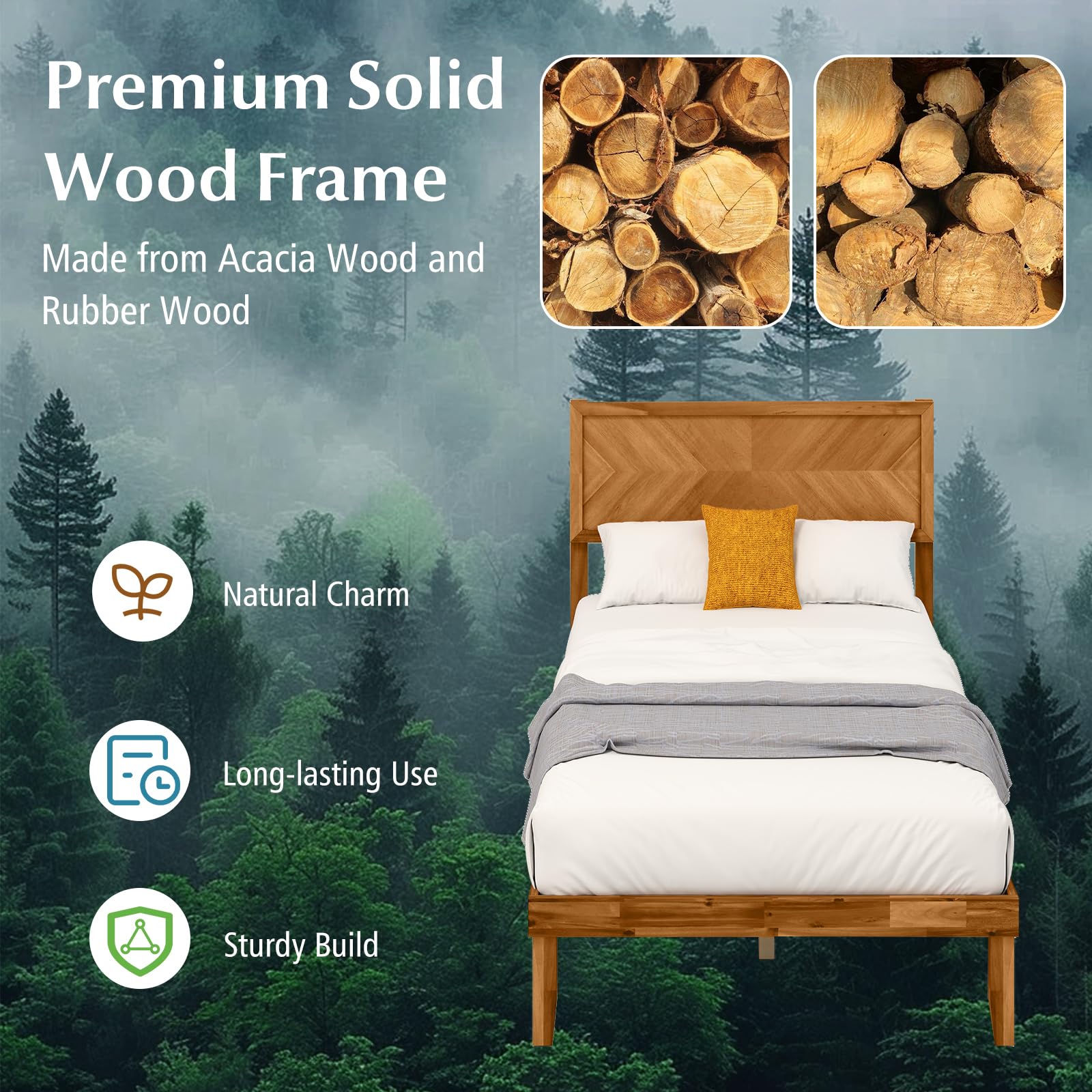 KOMFOTT Scandinavian Wood Bed Frame with Headboard