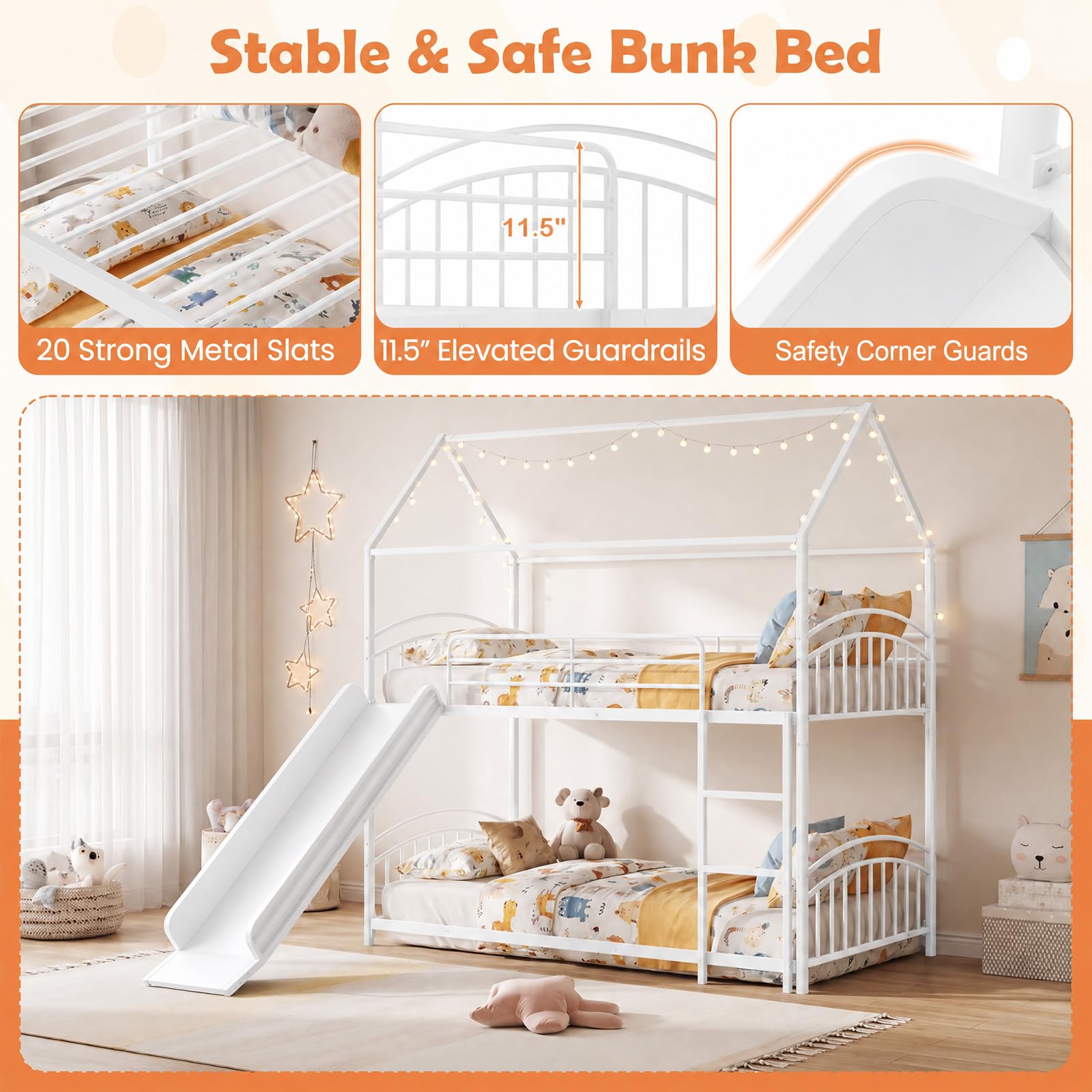 KOMFOTT Bunk Bed Twin Over Twin Metal Bed Frame