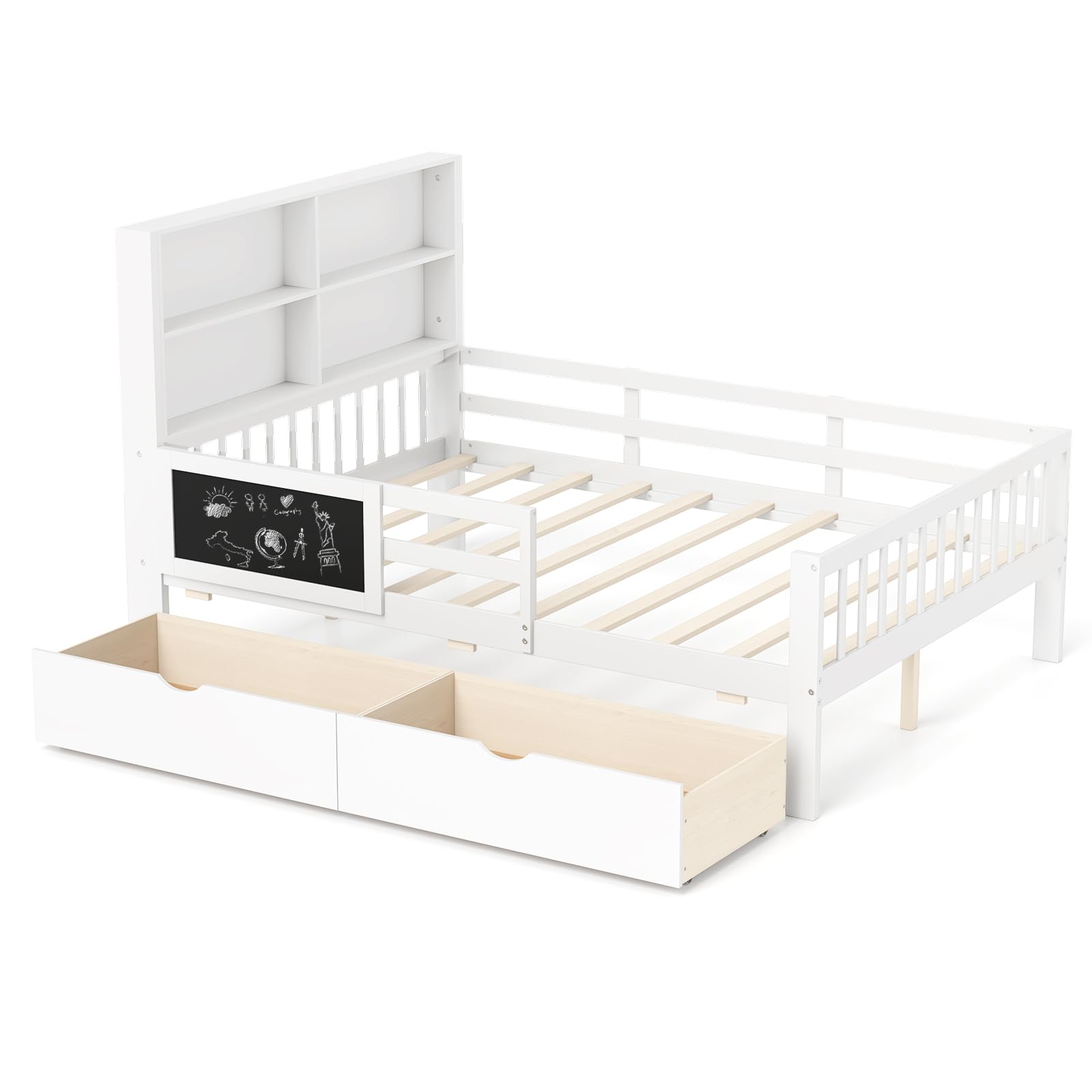 KOMFOTT Bed with Rails & 2 Storage Drawers