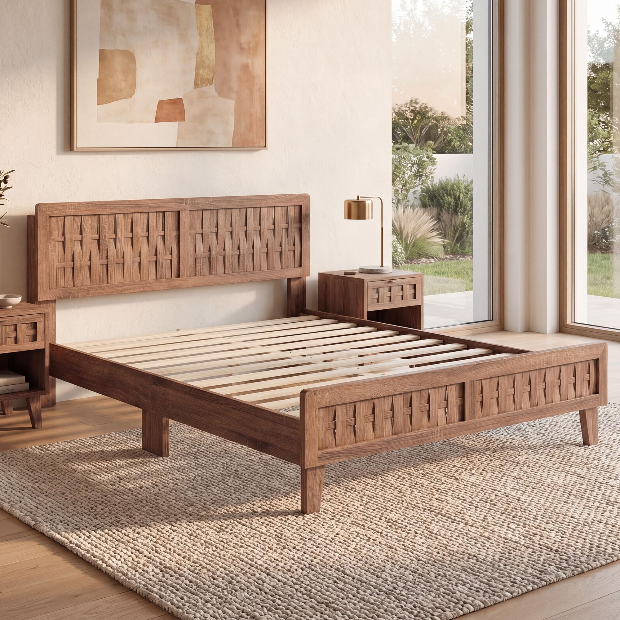 KOMFOTT Queen/Full/Twin Bed Frame Mid Century Modern Platform Bed