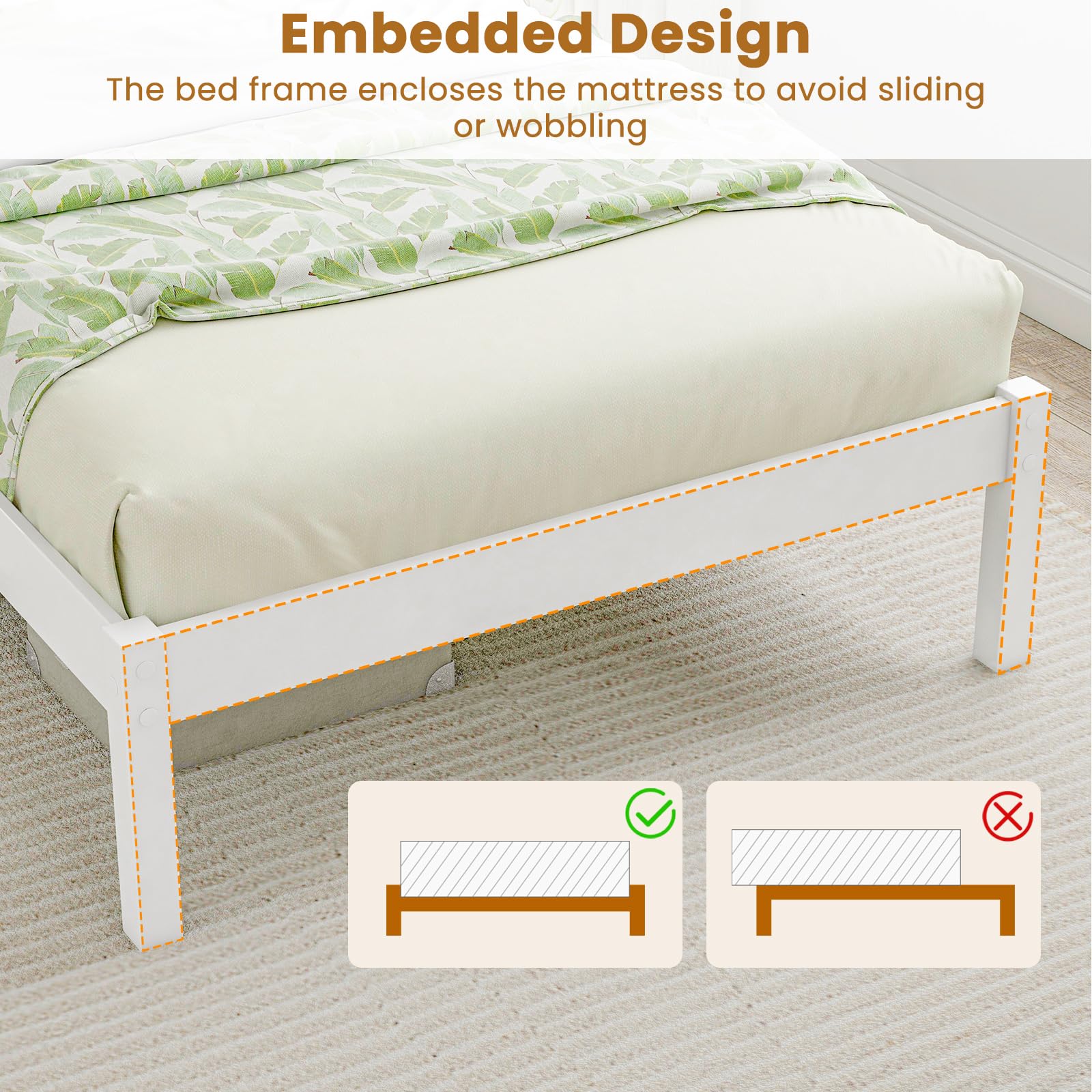 KOMFOTT Wood Platform Bed Frame with Headboard