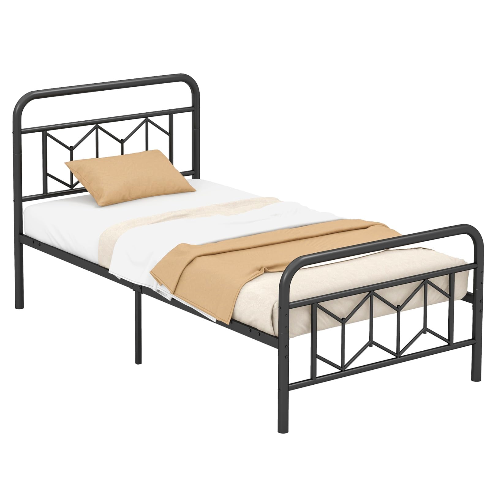 KOMFOTT Metal Bed Frame with Headboard & Footboard Heavy Duty Platform Bed