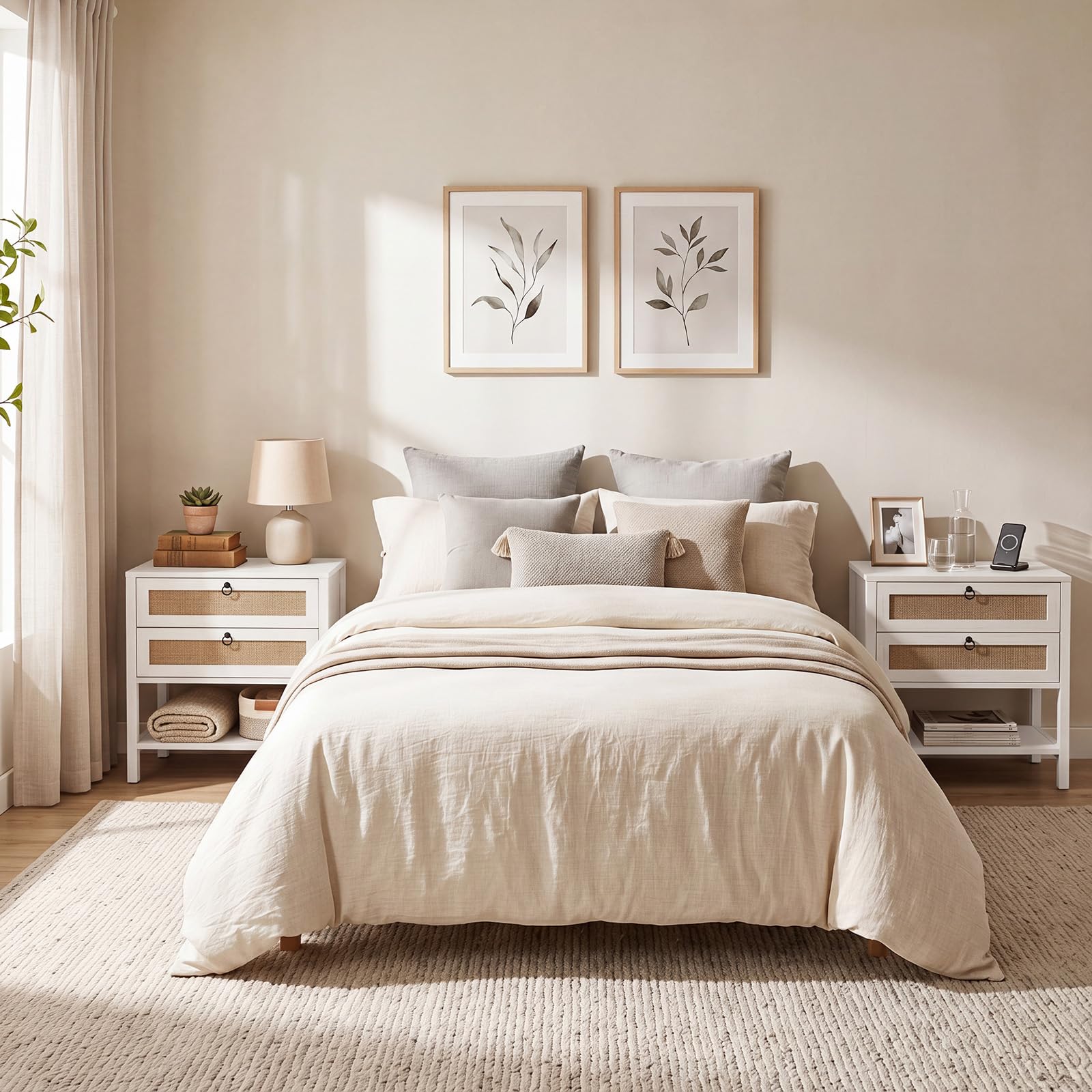 KOMFOTT Rattan Nightstand Bedside Table with 2 Drawers(1/2)