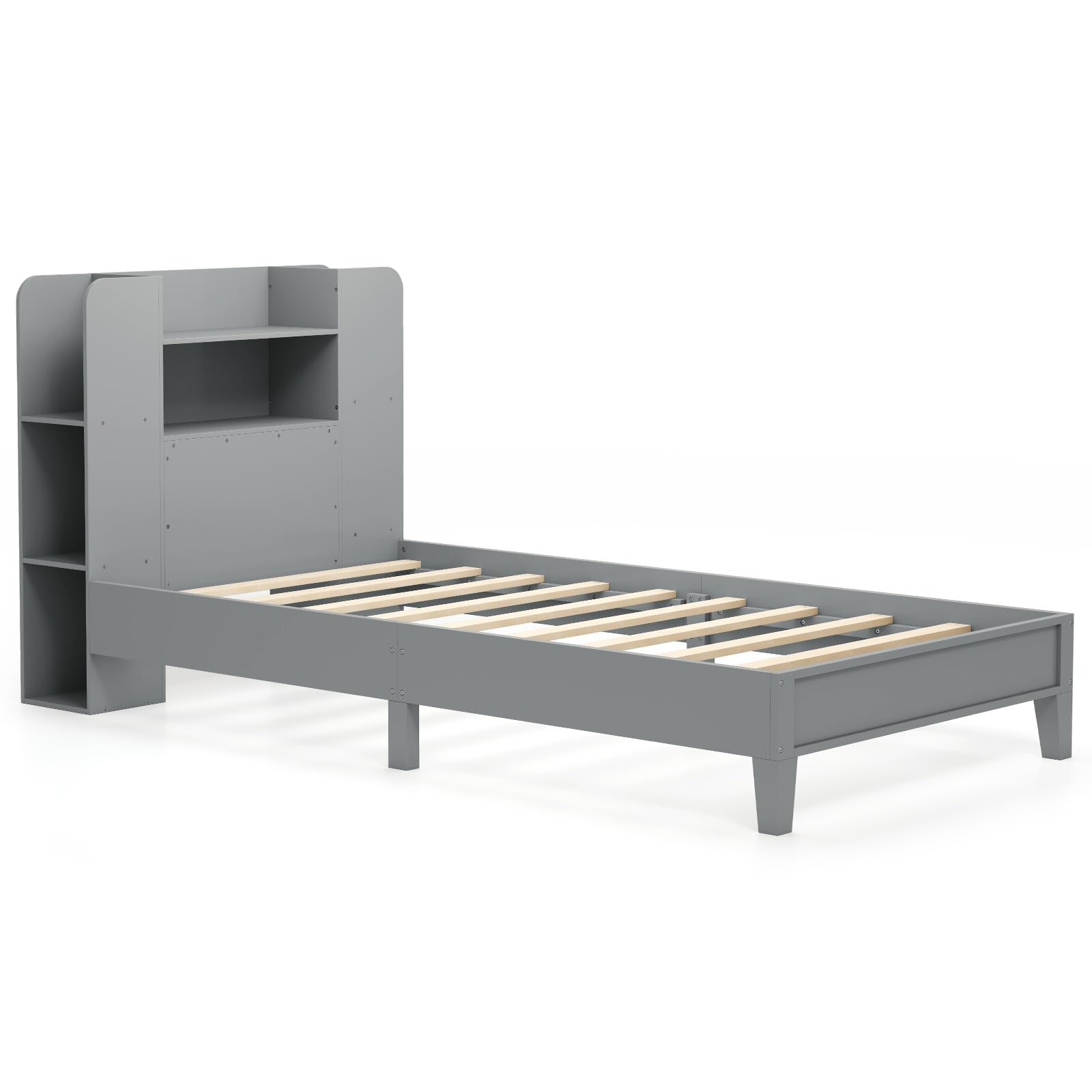KOMFOTT Twin Wood Platform Bed Frame with Bookcase Headboard
