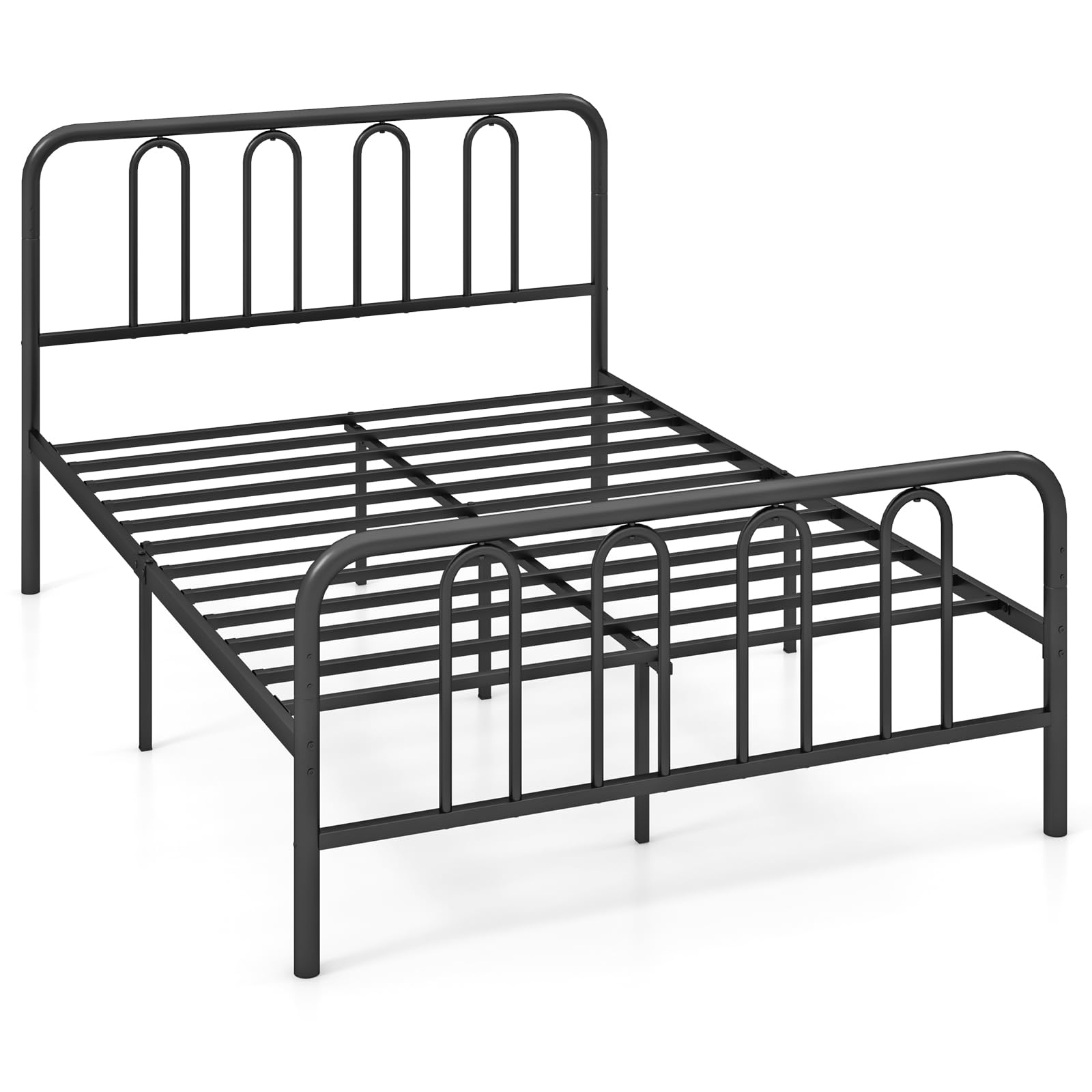 KOMFOTT Metal Platform Bed Frame with Headboard & Footboard