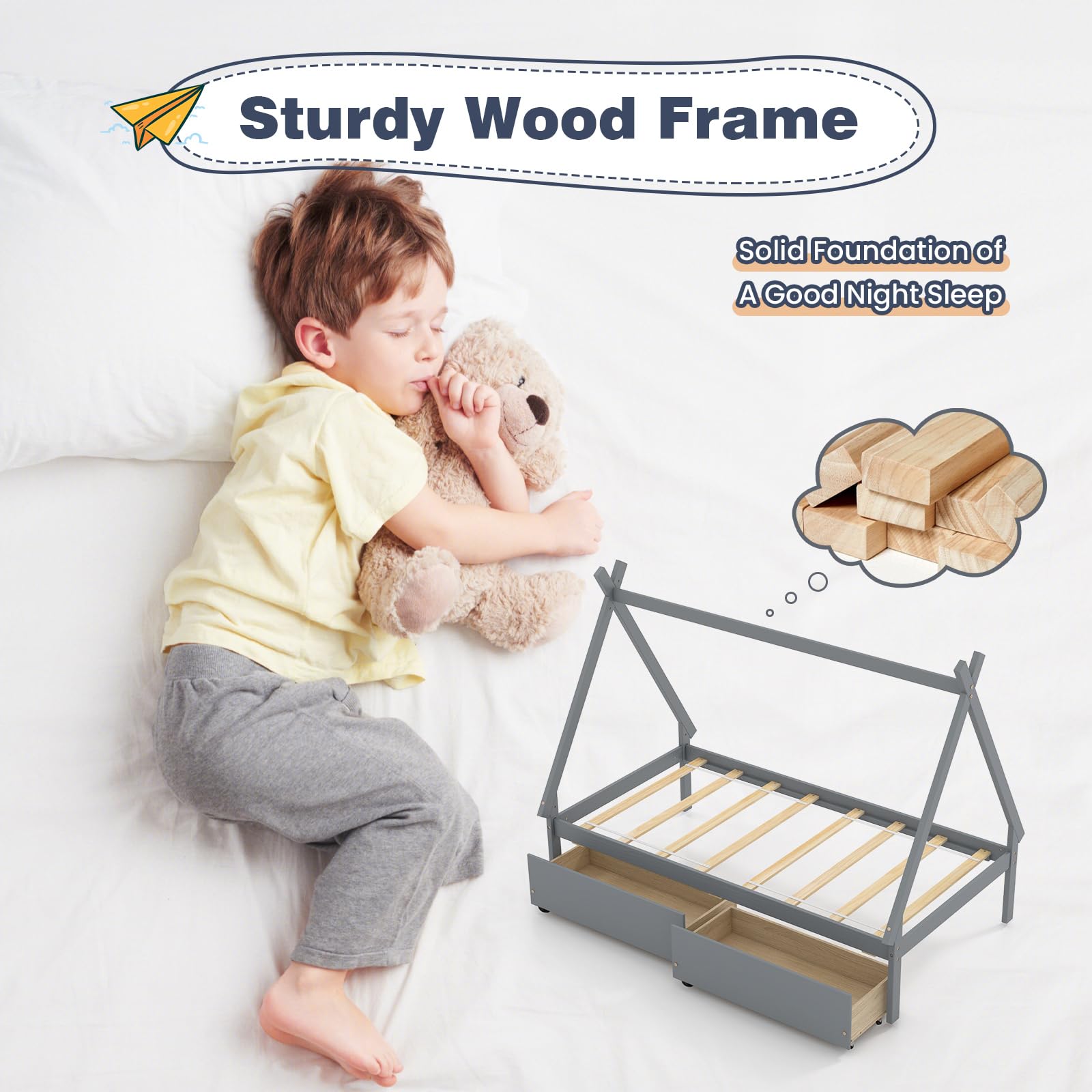 KOMFOTT Twin Size House Bed with 2 Storage Drawers