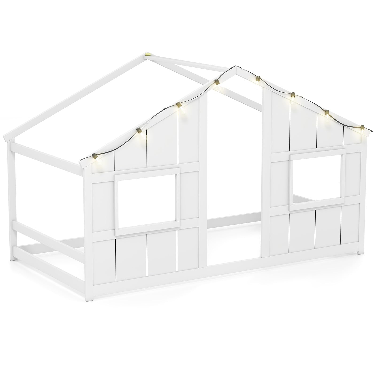 KOMFOTT Twin Floor House Bed with LED Lights