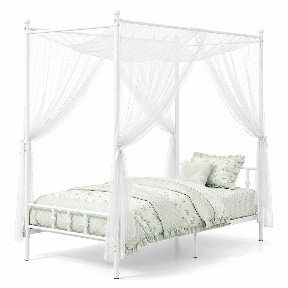 KOMFOTT Twin Canopy Bed Frame with Headboard and Footboard