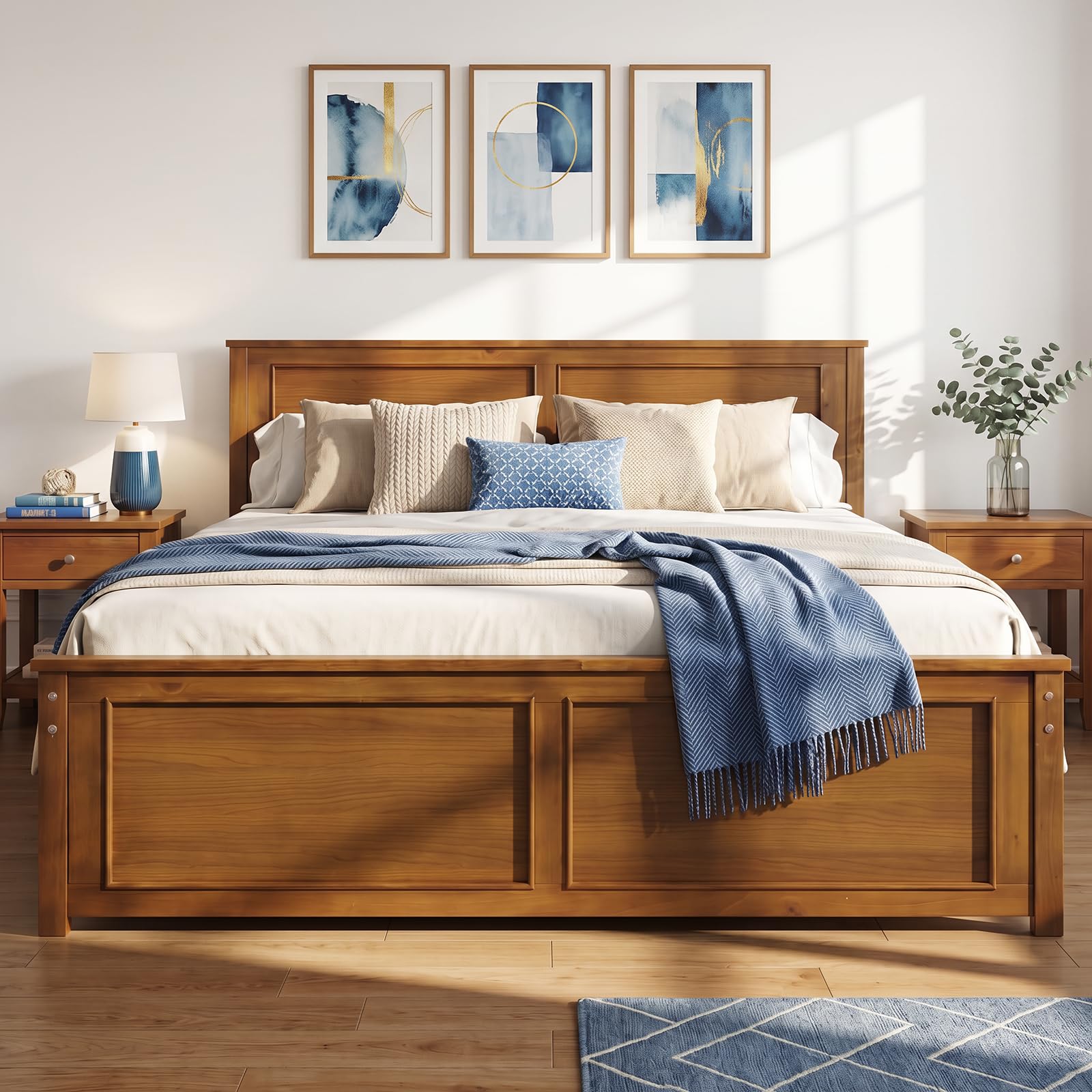 KOMFOTT Full Size Bed Frame Farmhouse Wooden Platform Bed