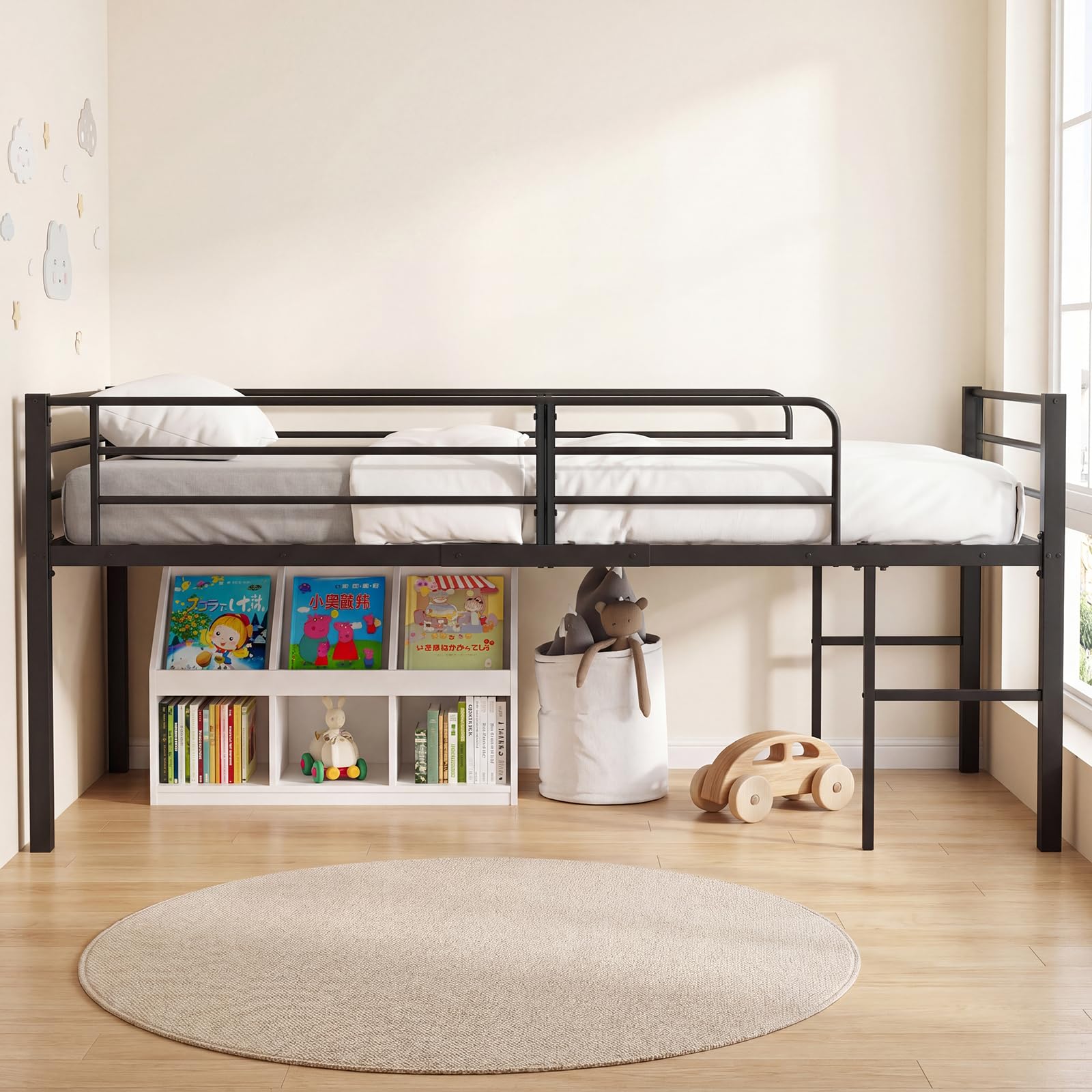 KOMFOTT Twin Size Low Loft Bed Heavy Duty Metal Bed Frame