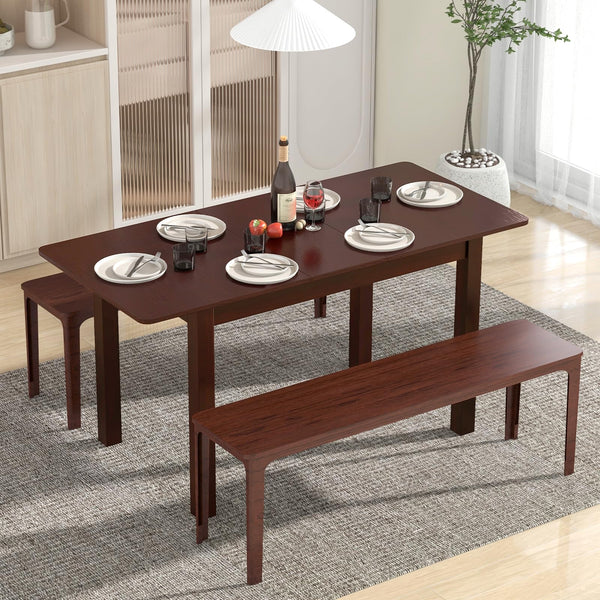 Extendable Dining Table for 4, 60" Folding Kitchen Table w/Rubber Wood Frame & Safety Locks