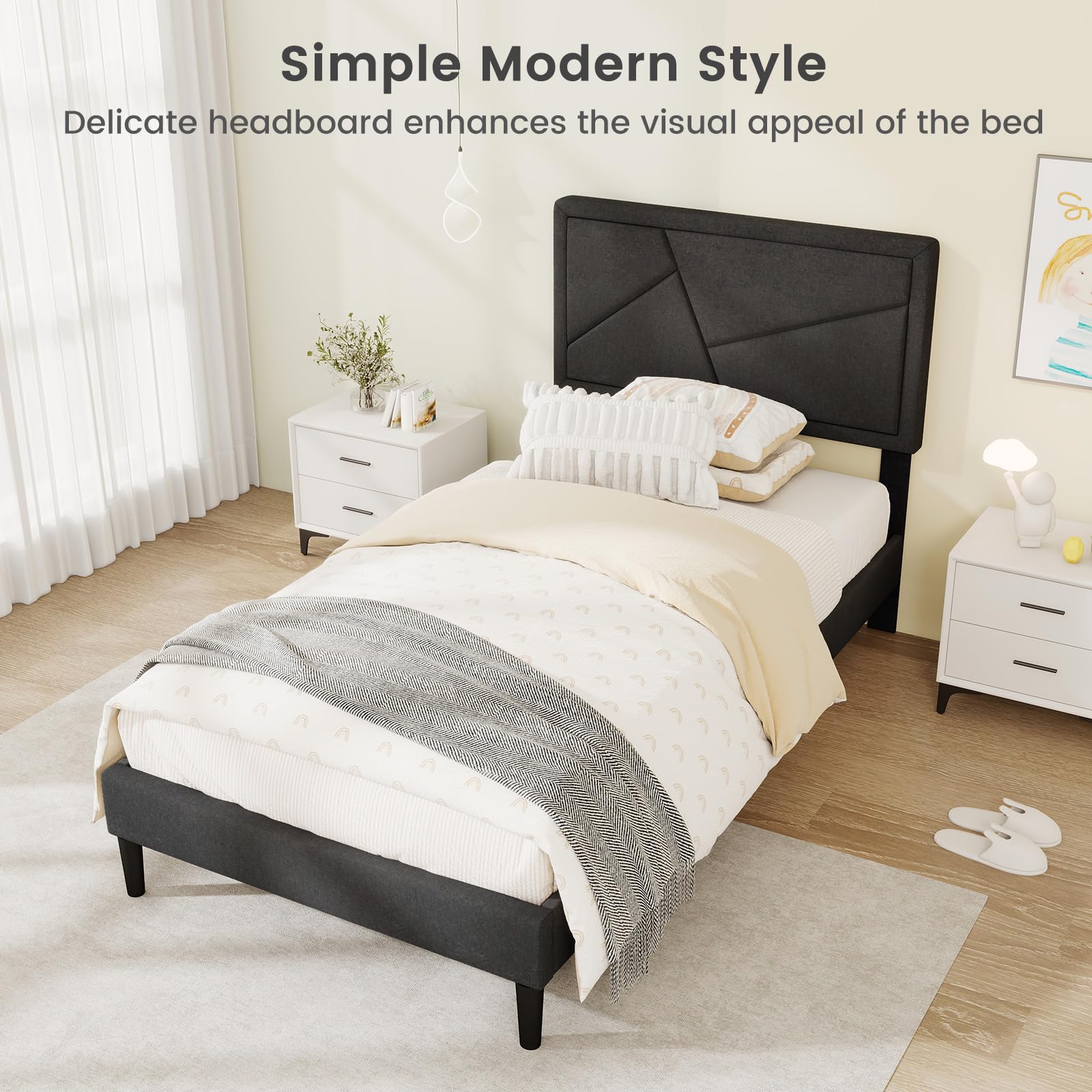 KOMFOTT Upholstered Platform Bed Frame(Modern Geometric Tufted)