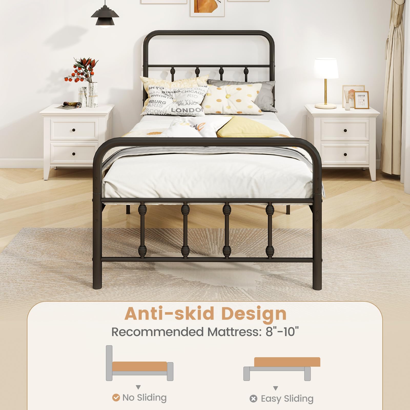 KOMFOTT Metal Bed Frame with Headboard & Footboard