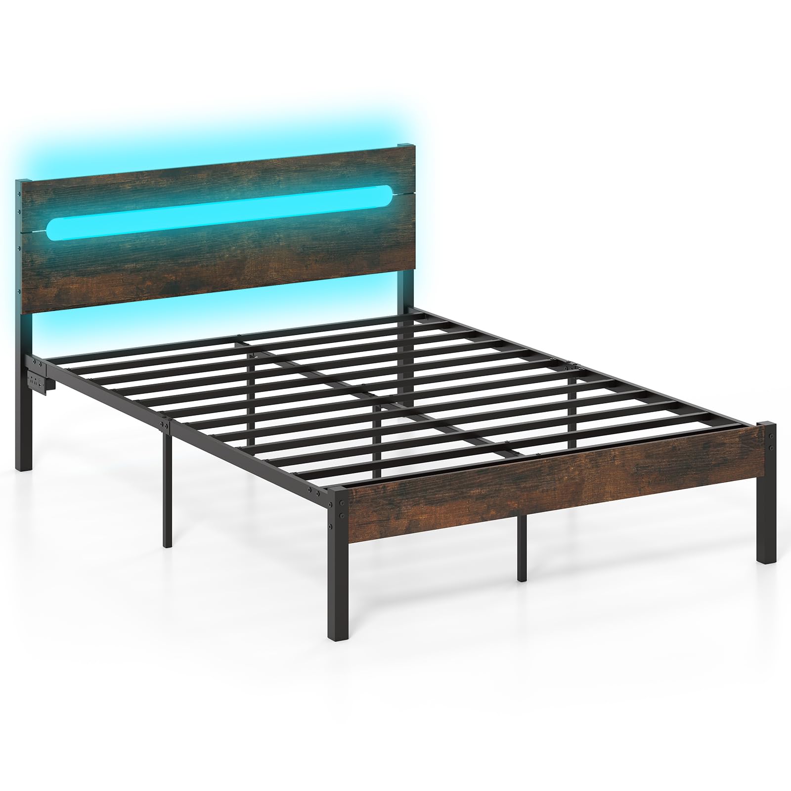 KOMFOTT Full Metal Bed Frame with Headboard & Charging Station