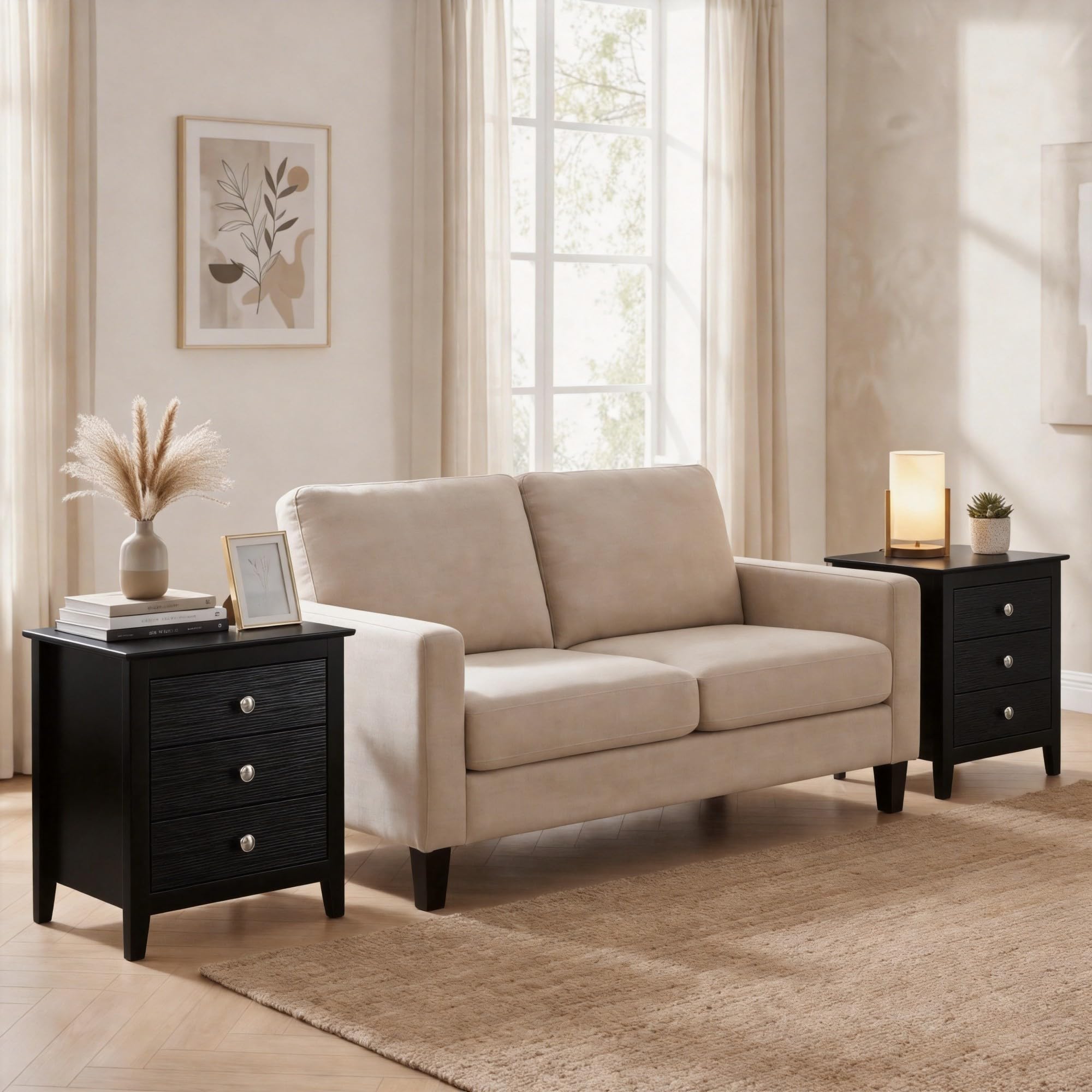 KOMFOTT Modern Farmhouse Nightstand with 3 Drawers(1/2)