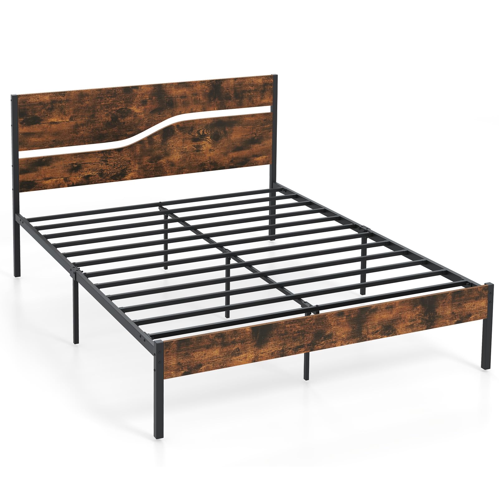 KOMFOTT Queen Size Metal Platform Bed Frame with Headboard