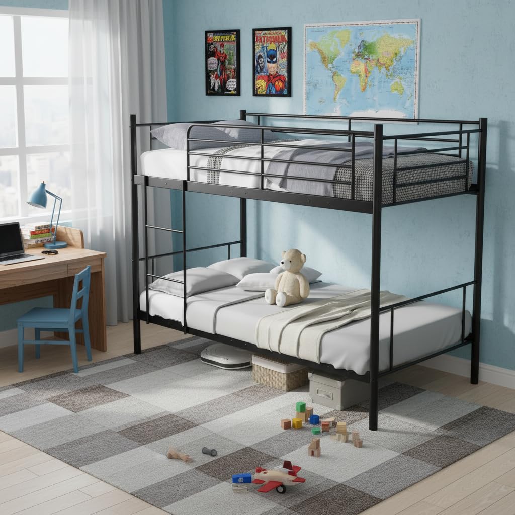KOMFOTT Metal Twin Over Twin Bunk Bed Heavy-Duty Metal Bunk Bed Fame