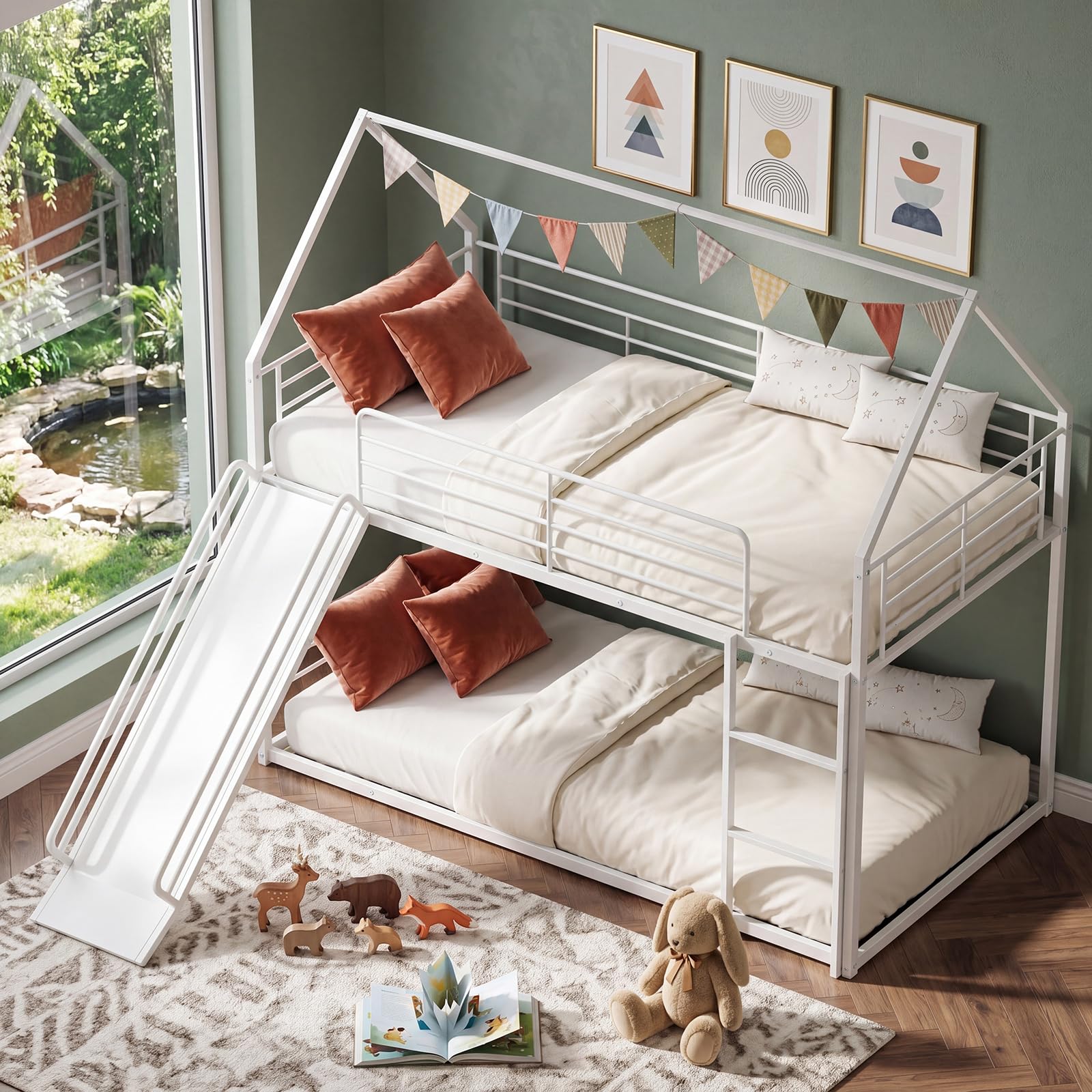 KOMFOTT Bunk Bed Twin Over Twin with Reversible Slide and Ladder