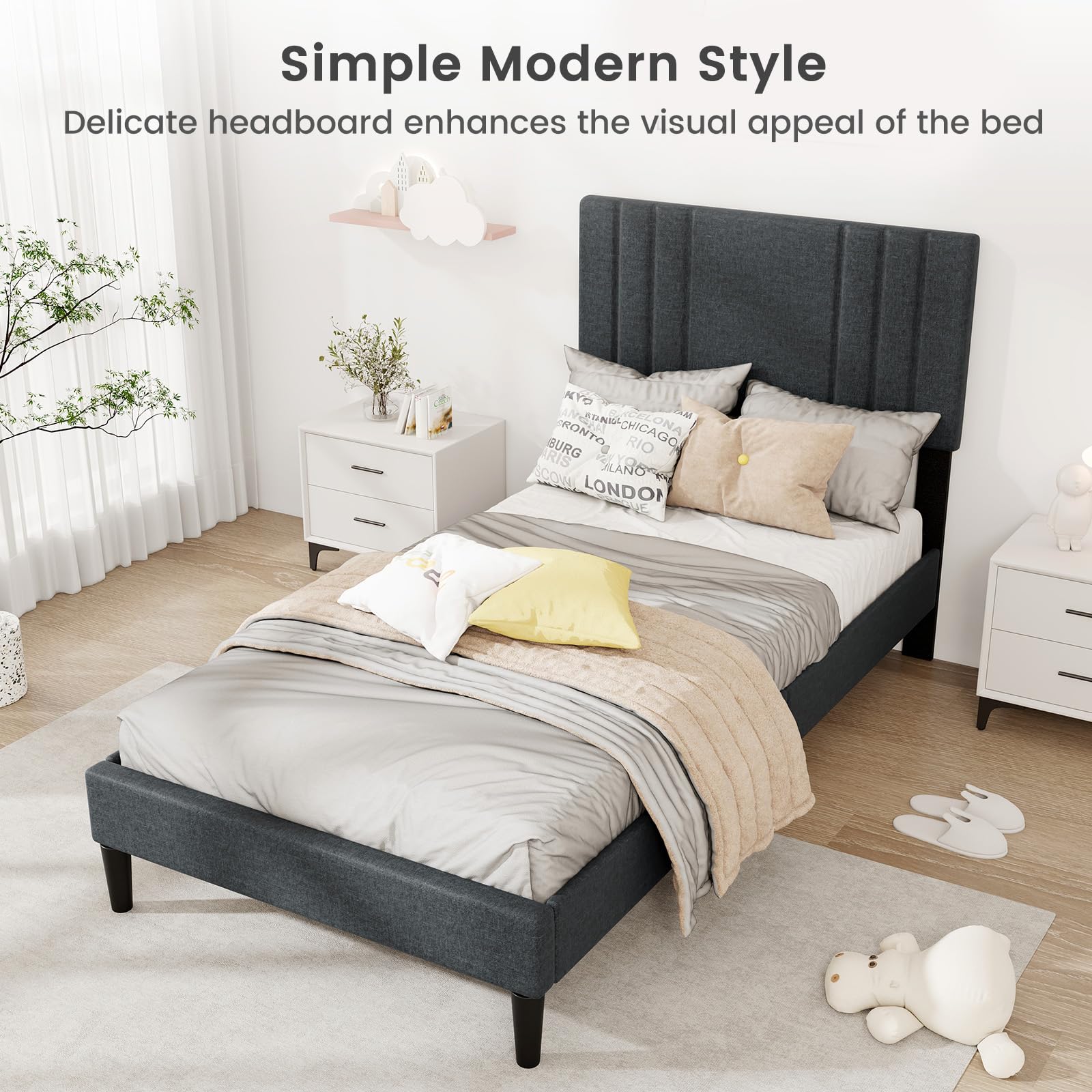 KOMFOTT Upholstered Platform Bed Frame(Vertical Channel Tufted)
