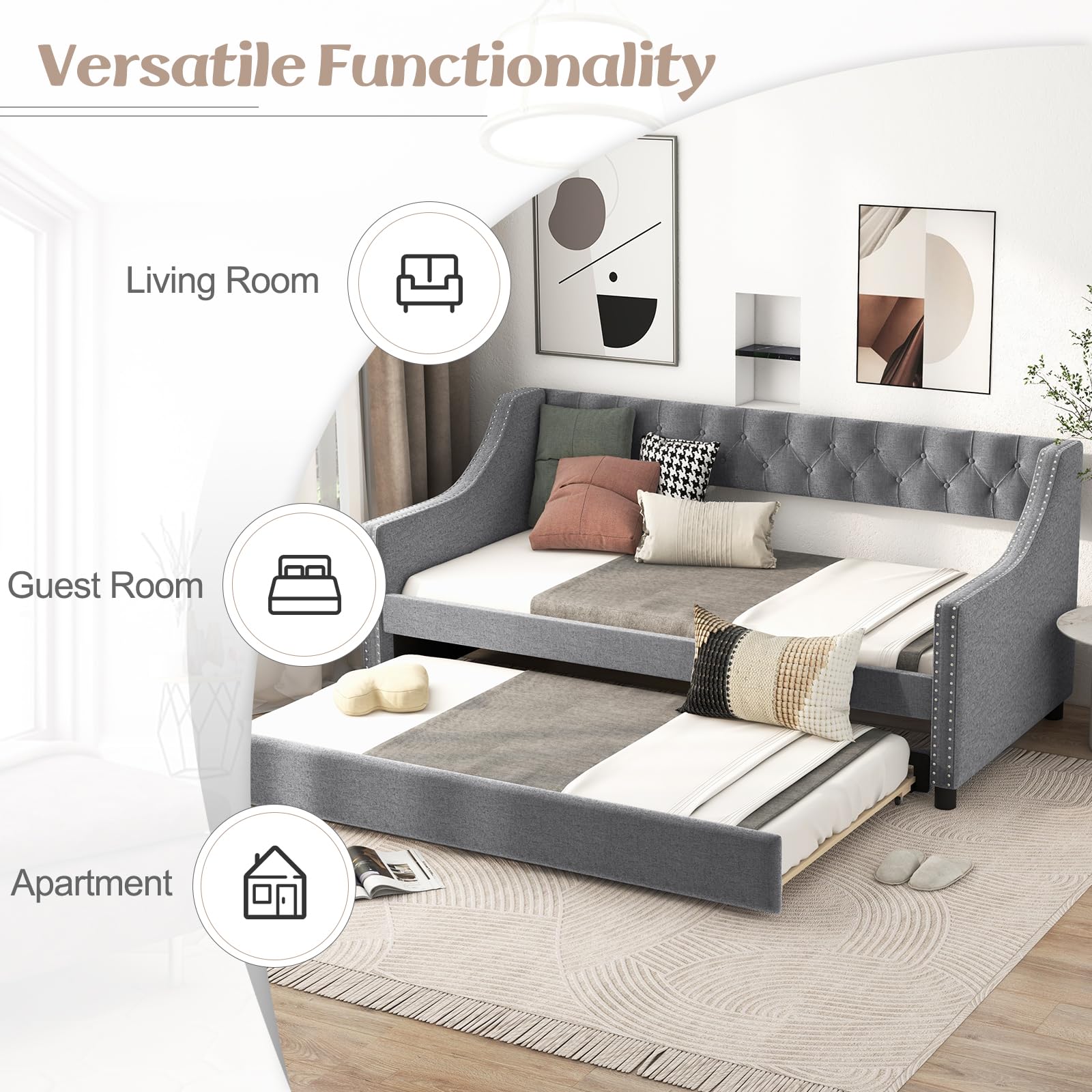 KOMFOTT Upholstered Twin Daybed with Trundle