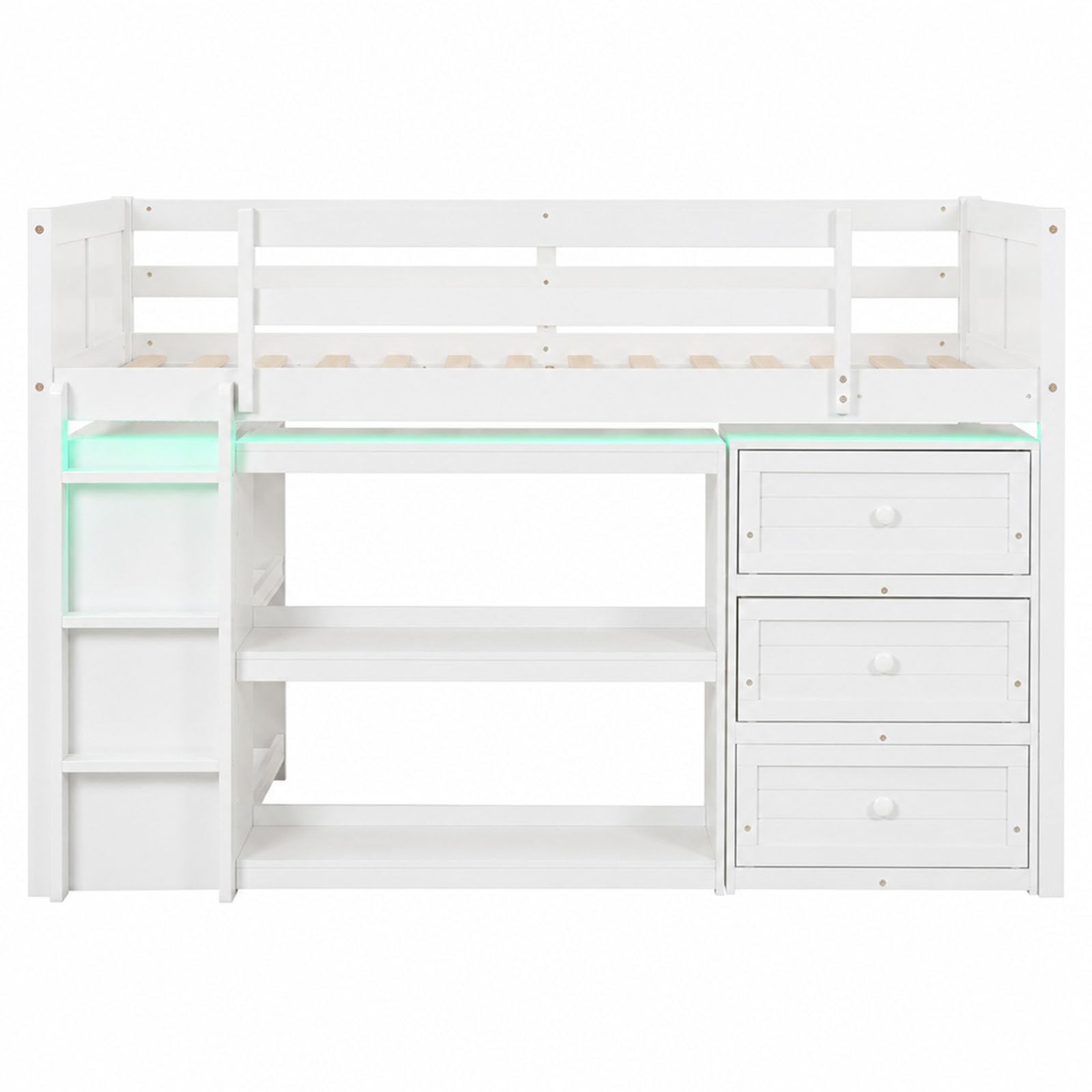 KOMFOTT Twin Low Loft Bed with LED Lights Modern Loft Bed