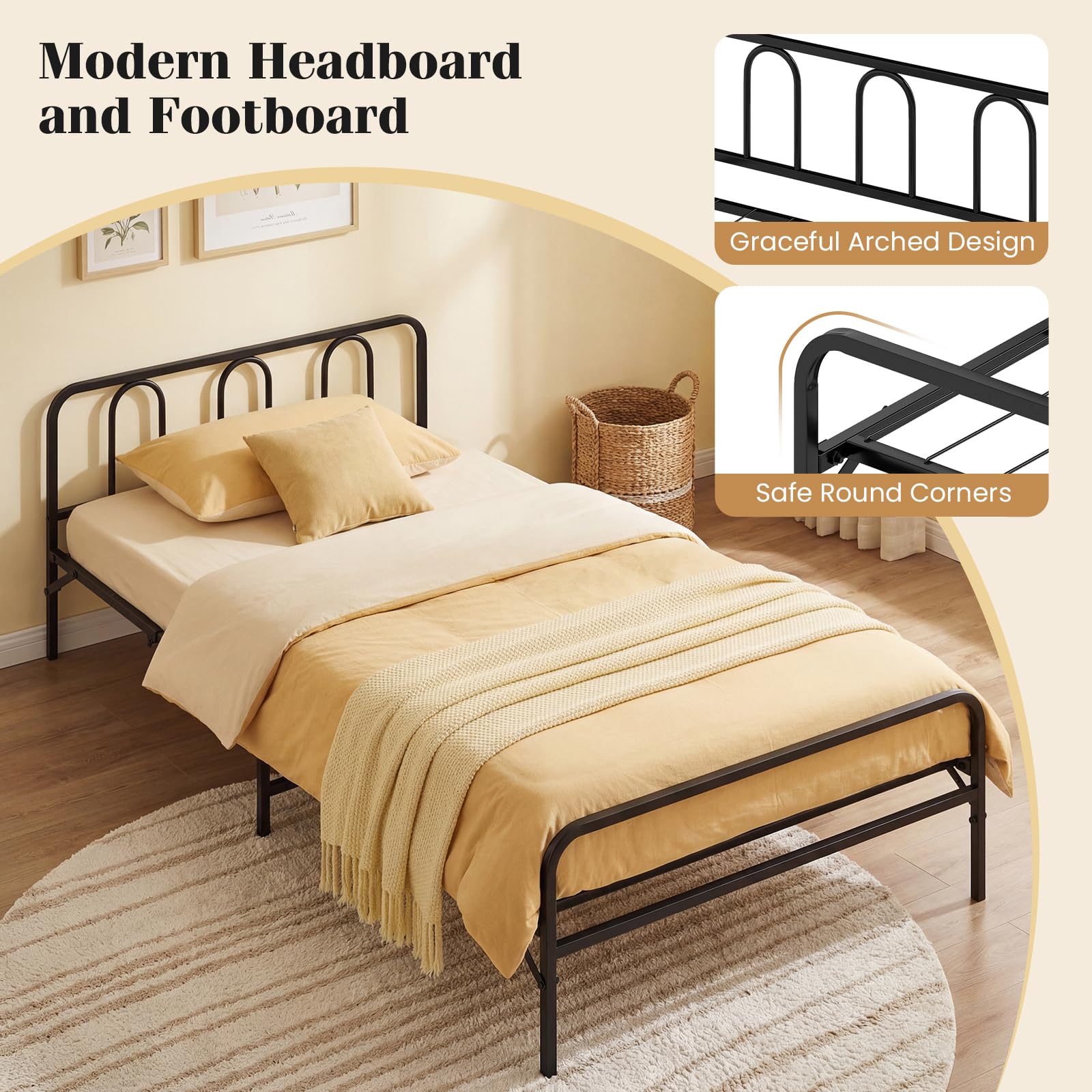 KOMFOTT Twin Foldable Bed Frame, Heavy Duty Metal Platform Bed