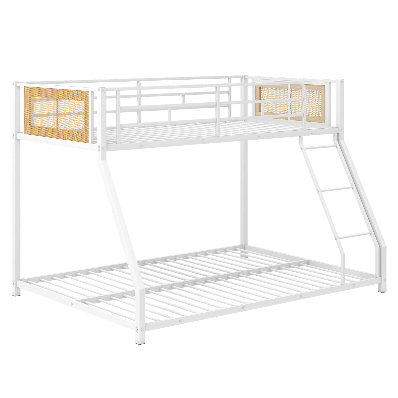 KOMFOTT Metal Bunk Bed Twin Over Full Low Profile Boho Rattan Bunk Bed