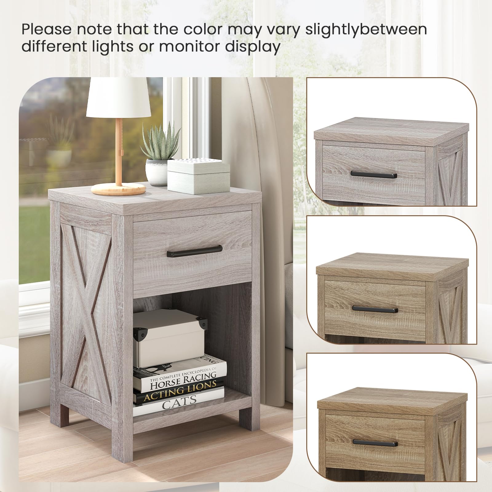 KOMFOTT Farmhouse Nightstand with Drawer