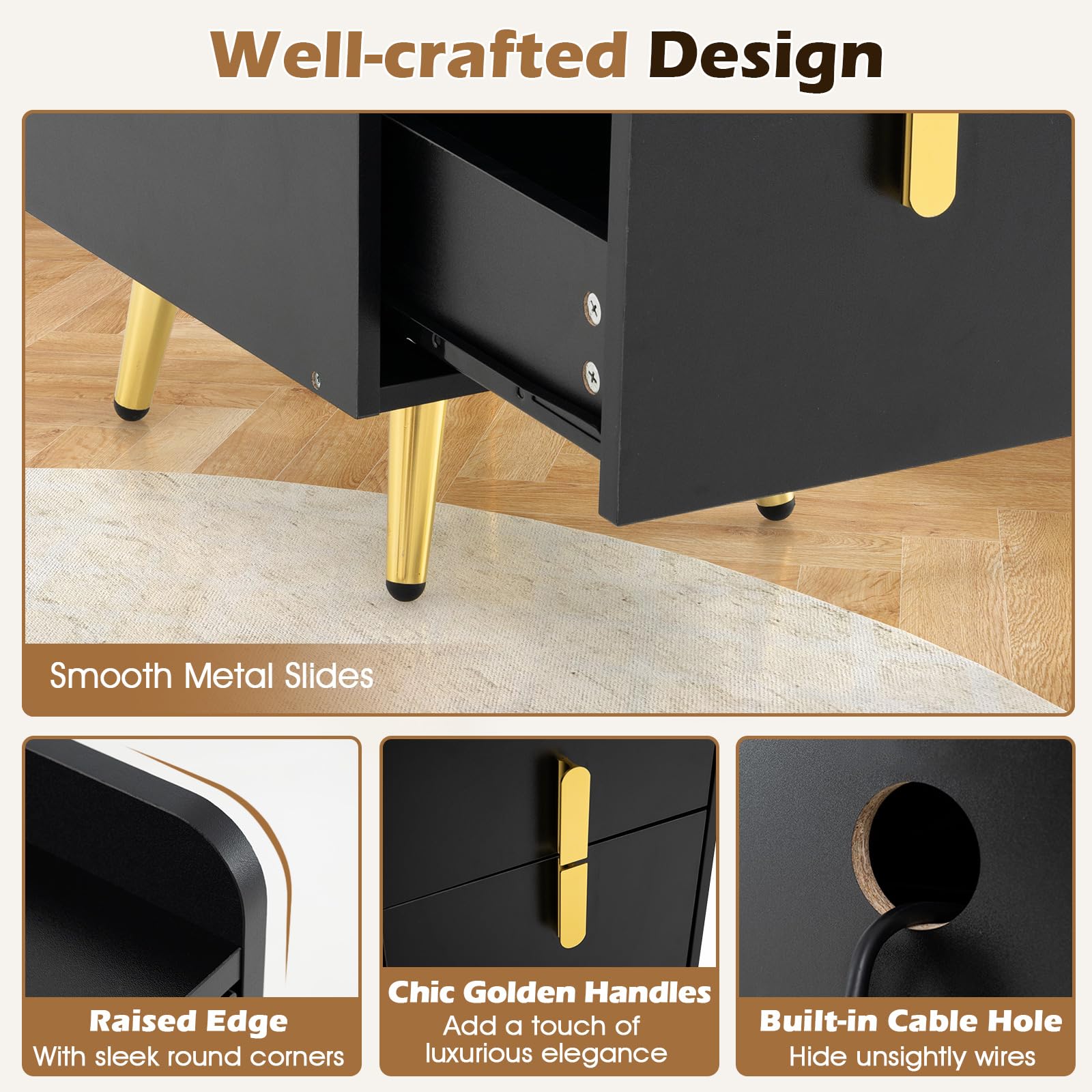 KOMFOTT Nightstand with Charging Station