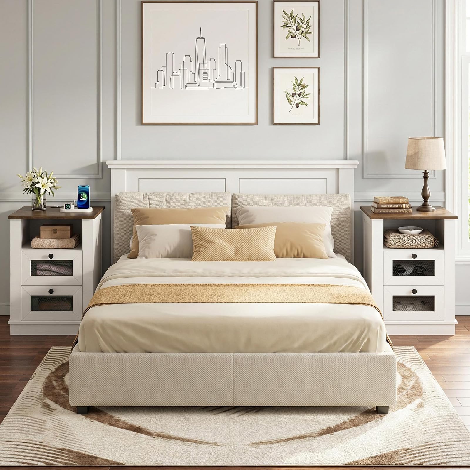 KOMFOTT Nightstand with Charging Station Night Stand with 2 Drawers(1/2)