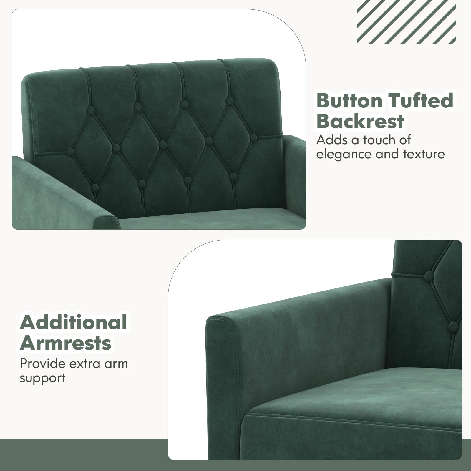 KOMFOTT Velvet Accent Chairs Set of 1/2 Modern Tufted Arm Chair