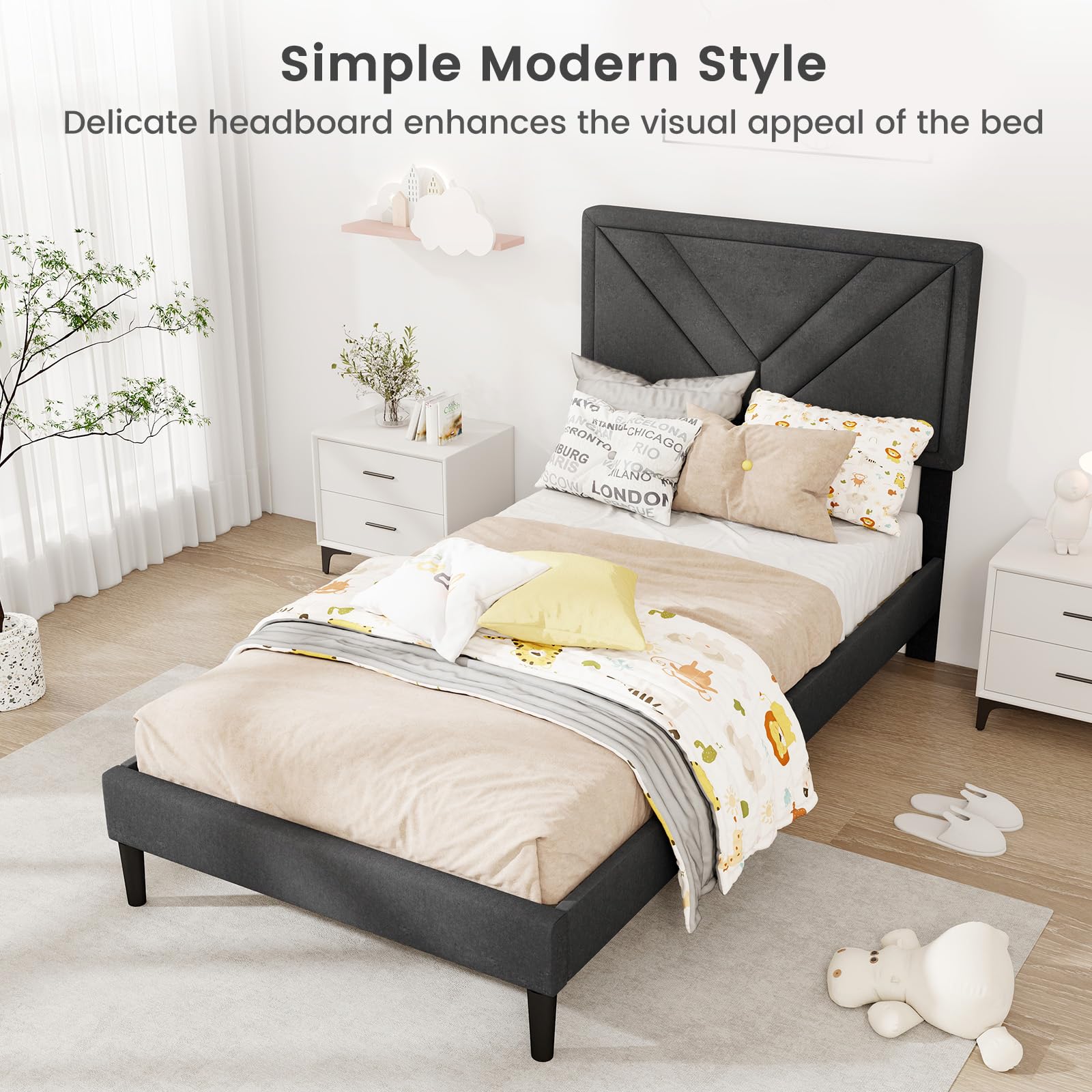 KOMFOTT Upholstered Platform Bed Frame(Diagonal Channel Tufted)