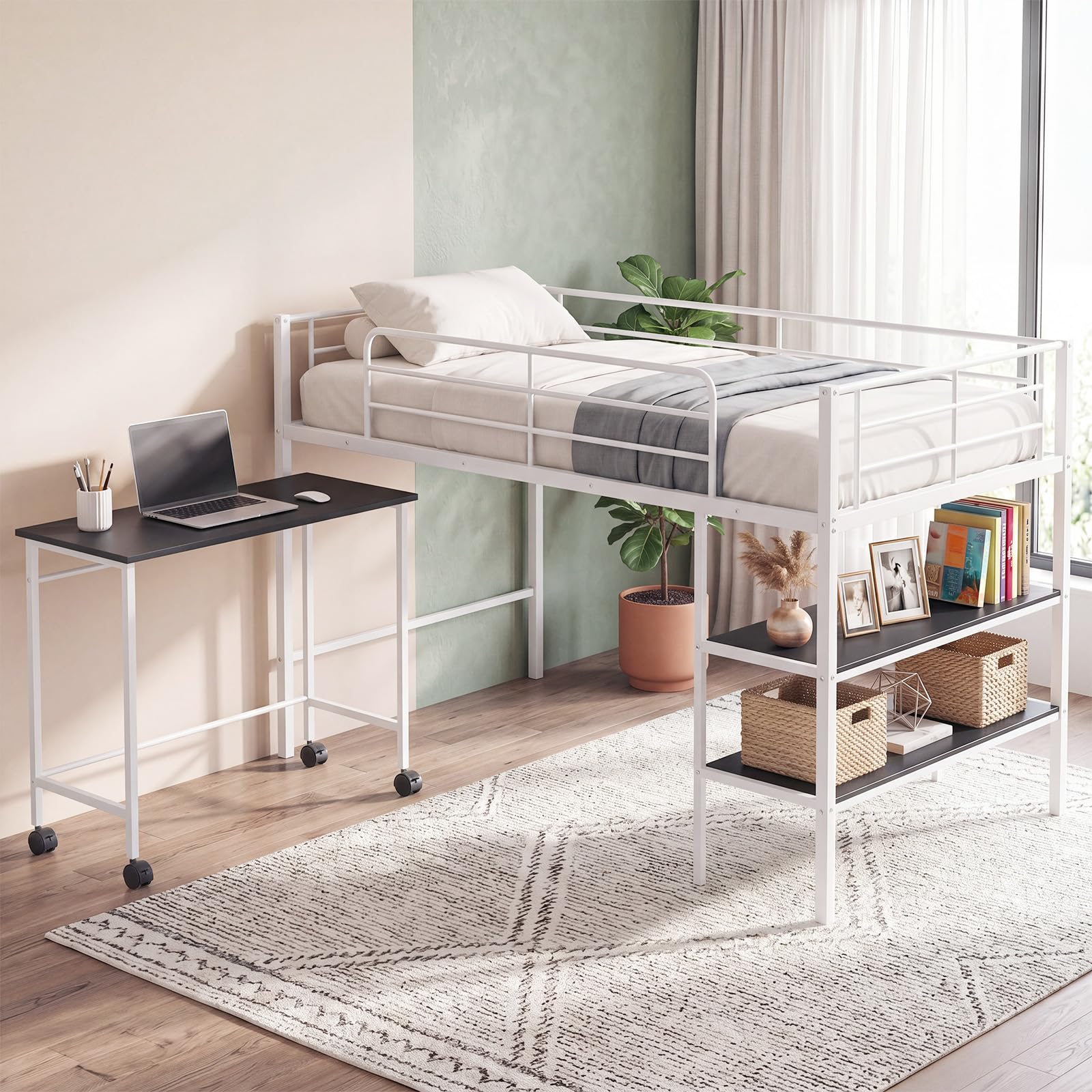 KOMFOTT Twin Low Loft Bed Metal Bed Frame