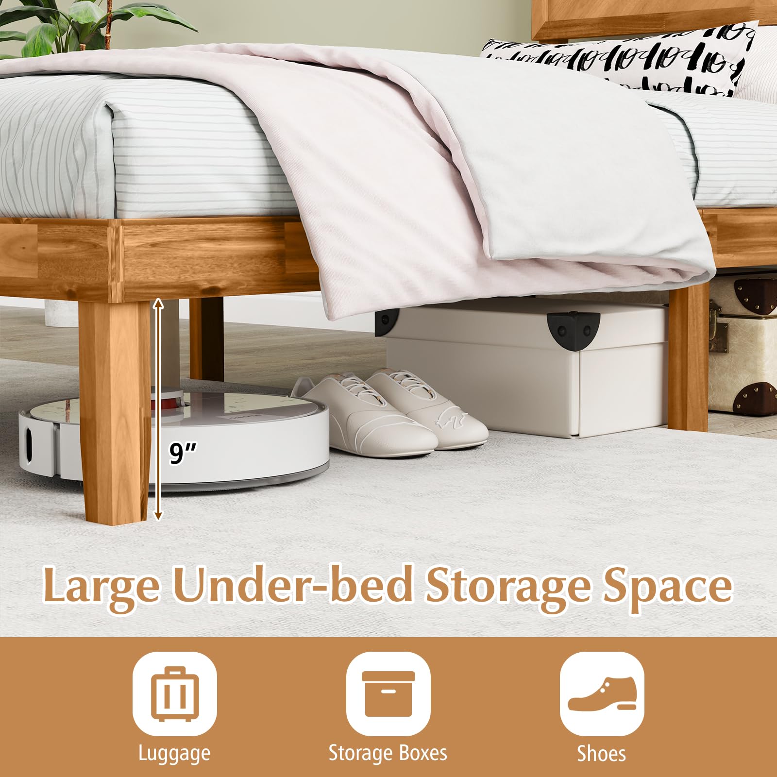 KOMFOTT Scandinavian Wood Bed Frame with Headboard