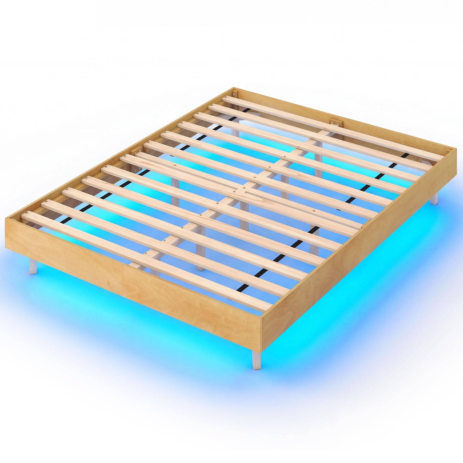 KOMFOTT Queen/Full/Twin Size Wood Floating Bed Frame with LED Lights
