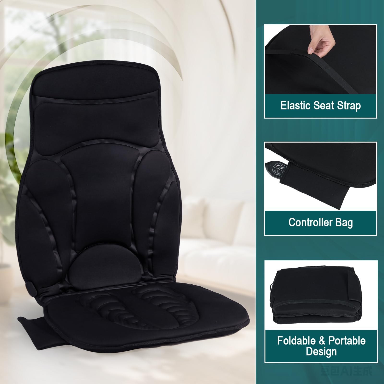 KOMFOTT Massage Seat Cushion Back Massager with Heat Chair Massager, 10 Vibration Nodes & 2 Heat Pads